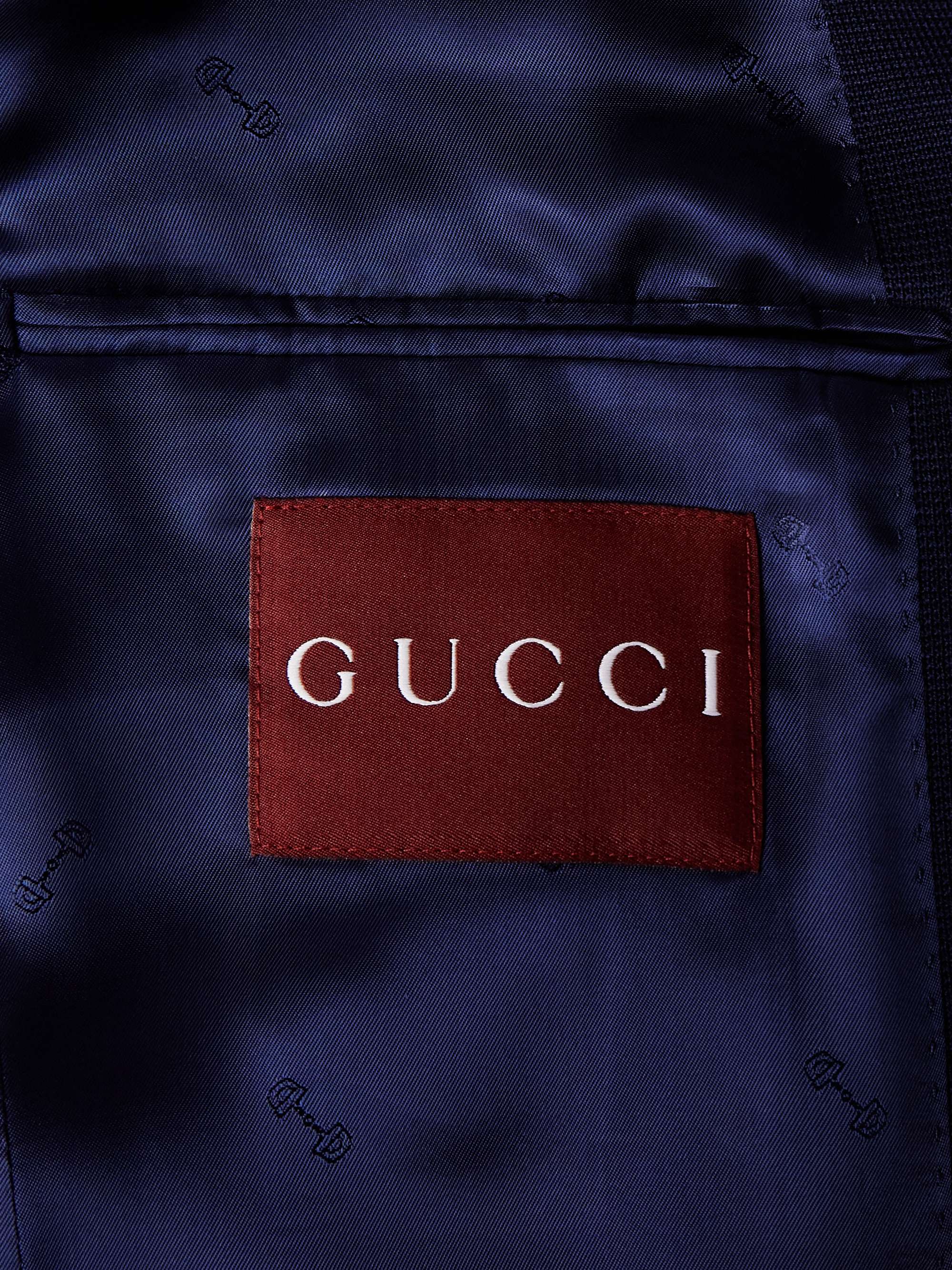 Slim-Fit Logo-Embroidered Textured-Cotton Blazer view
