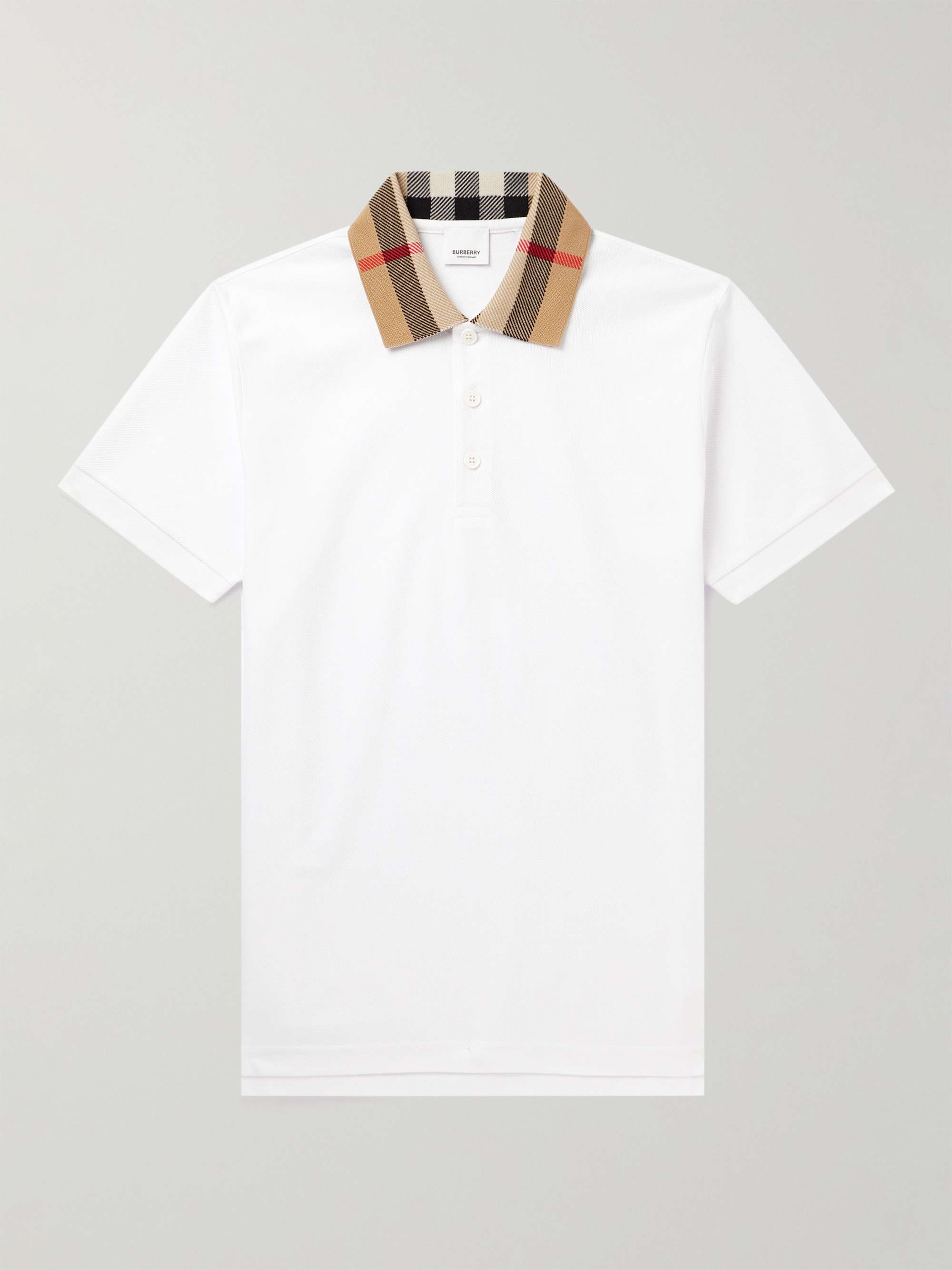Slim-Fit Checked Cotton-Piqué Polo Shirt view