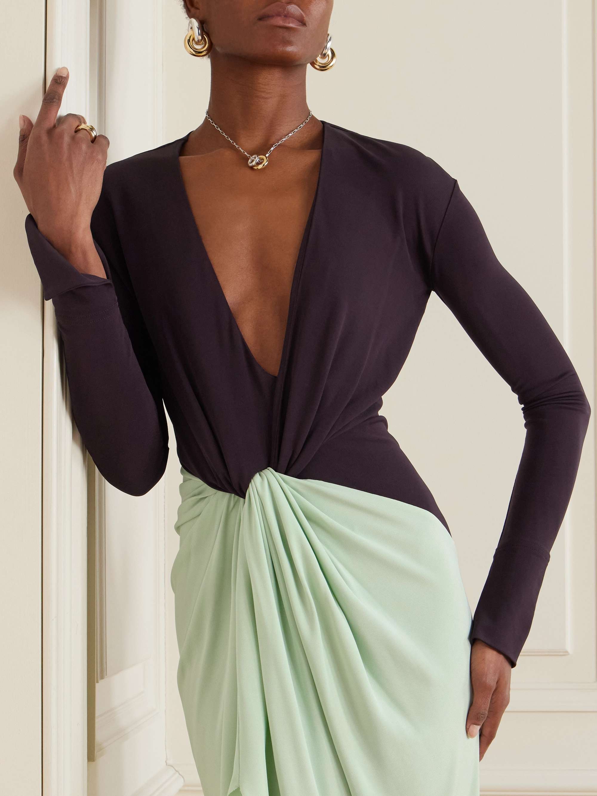 Knotted gathered two-tone jersey gown view