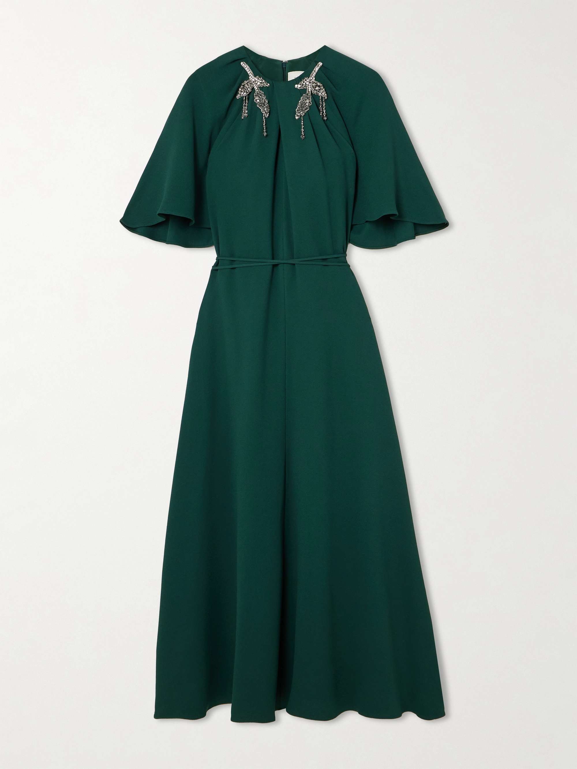 Tie-detailed embellished crepe midi dress view