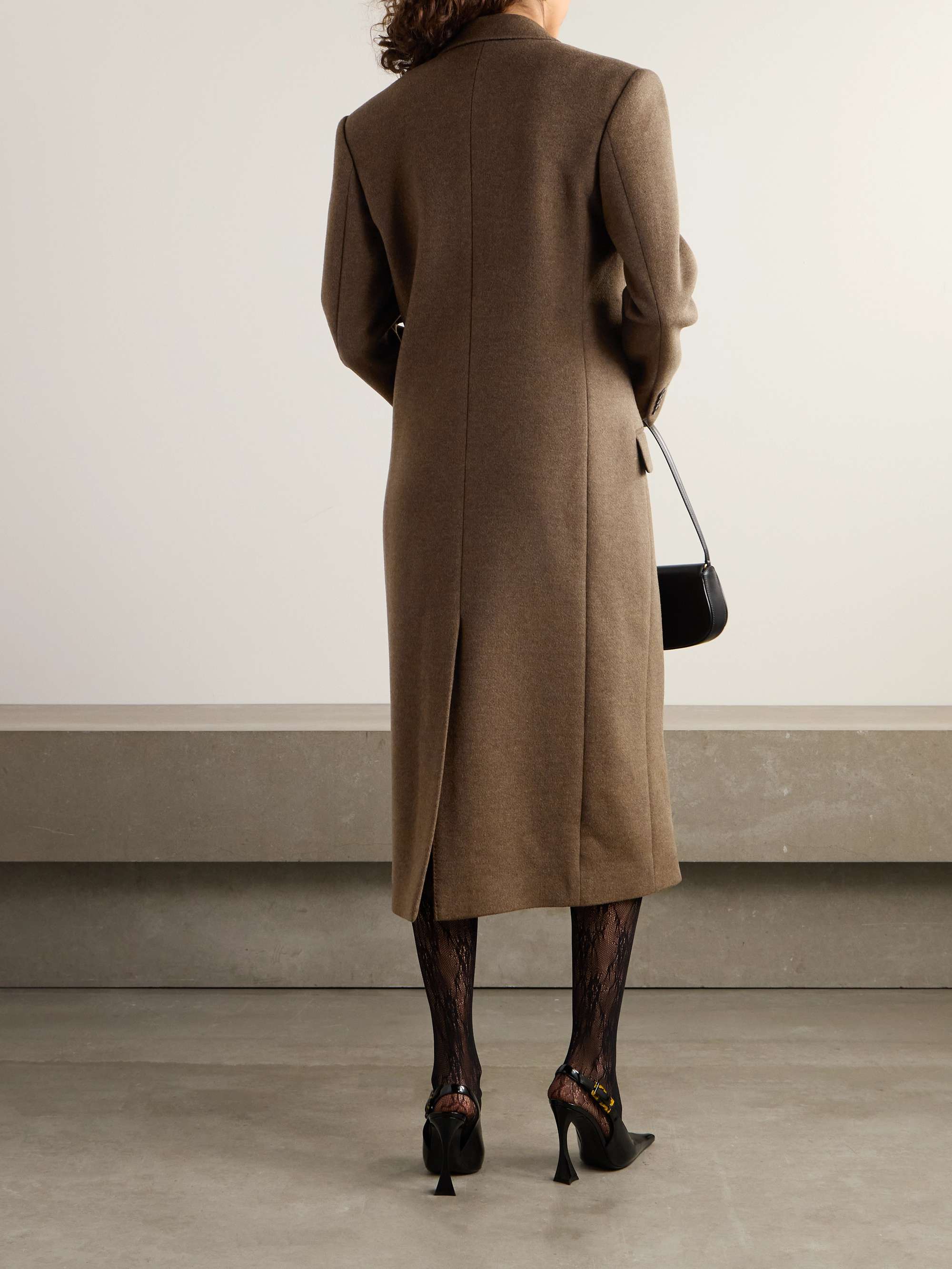 Double-breasted brushed wool and cashmere-blend coat view