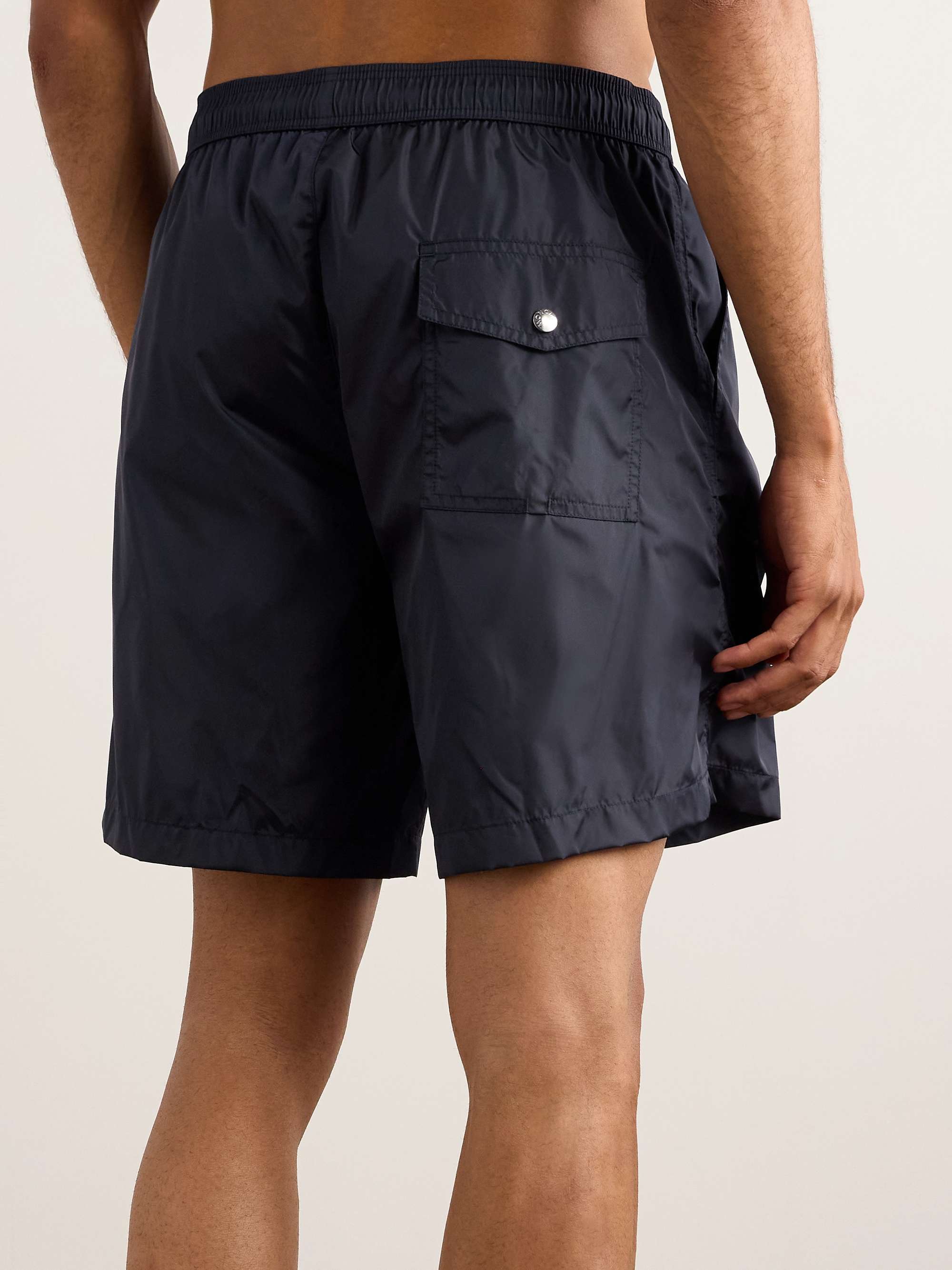 Straight-Leg Mid-Length Logo-Appliquéd Striped Swim Shorts view
