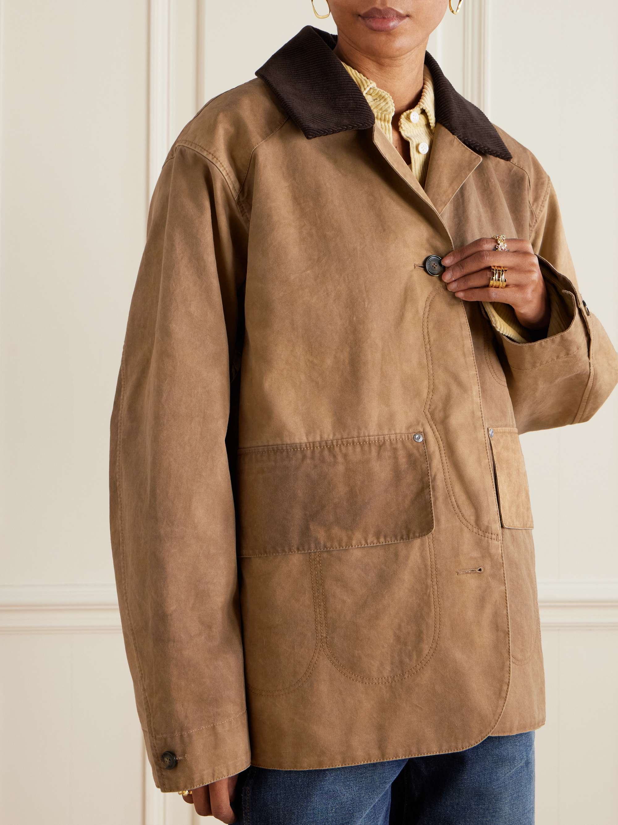 Corduroy-trimmed washed organic cotton-canvas jacket view
