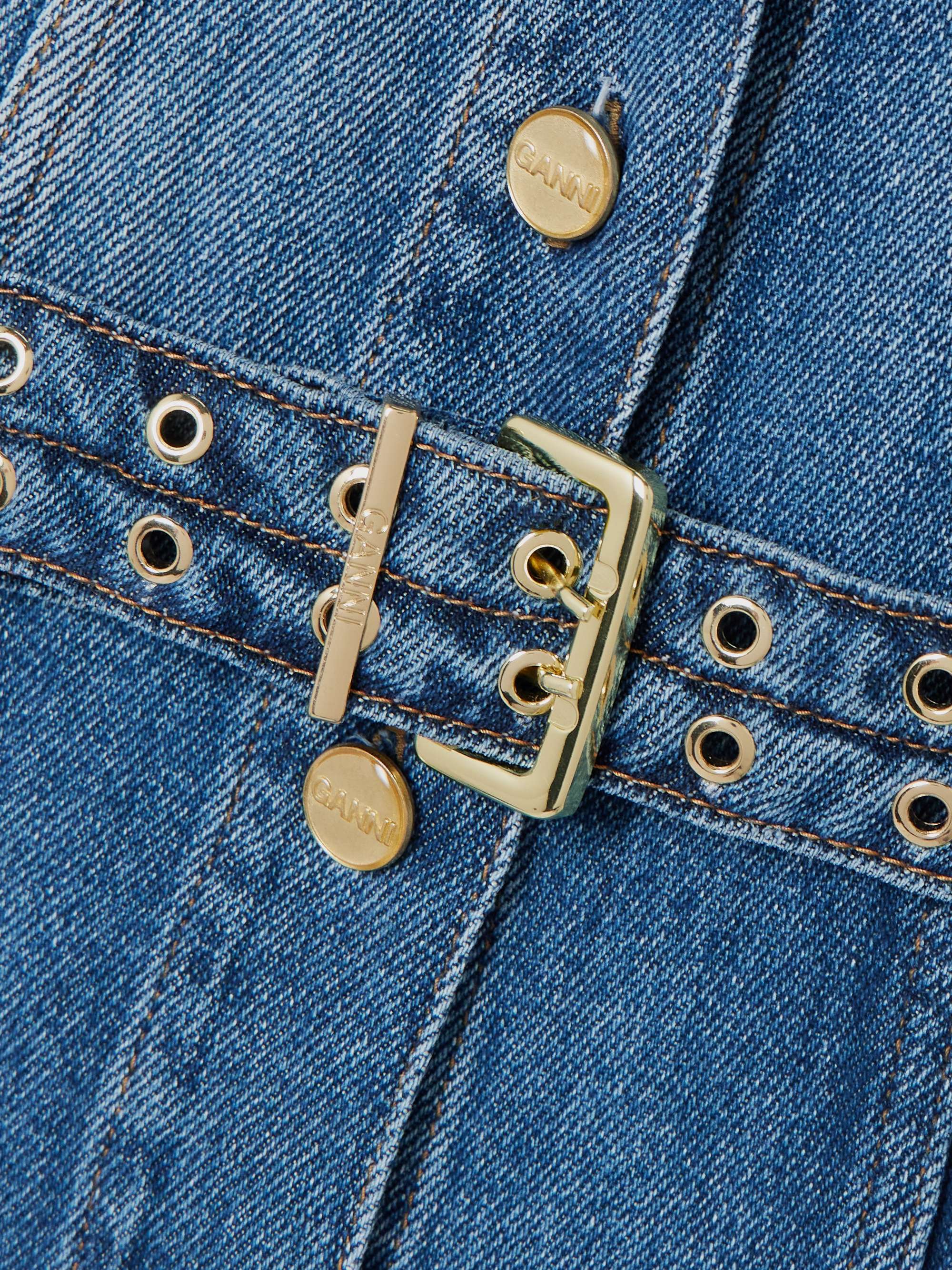 Belted frayed denim midi dress view