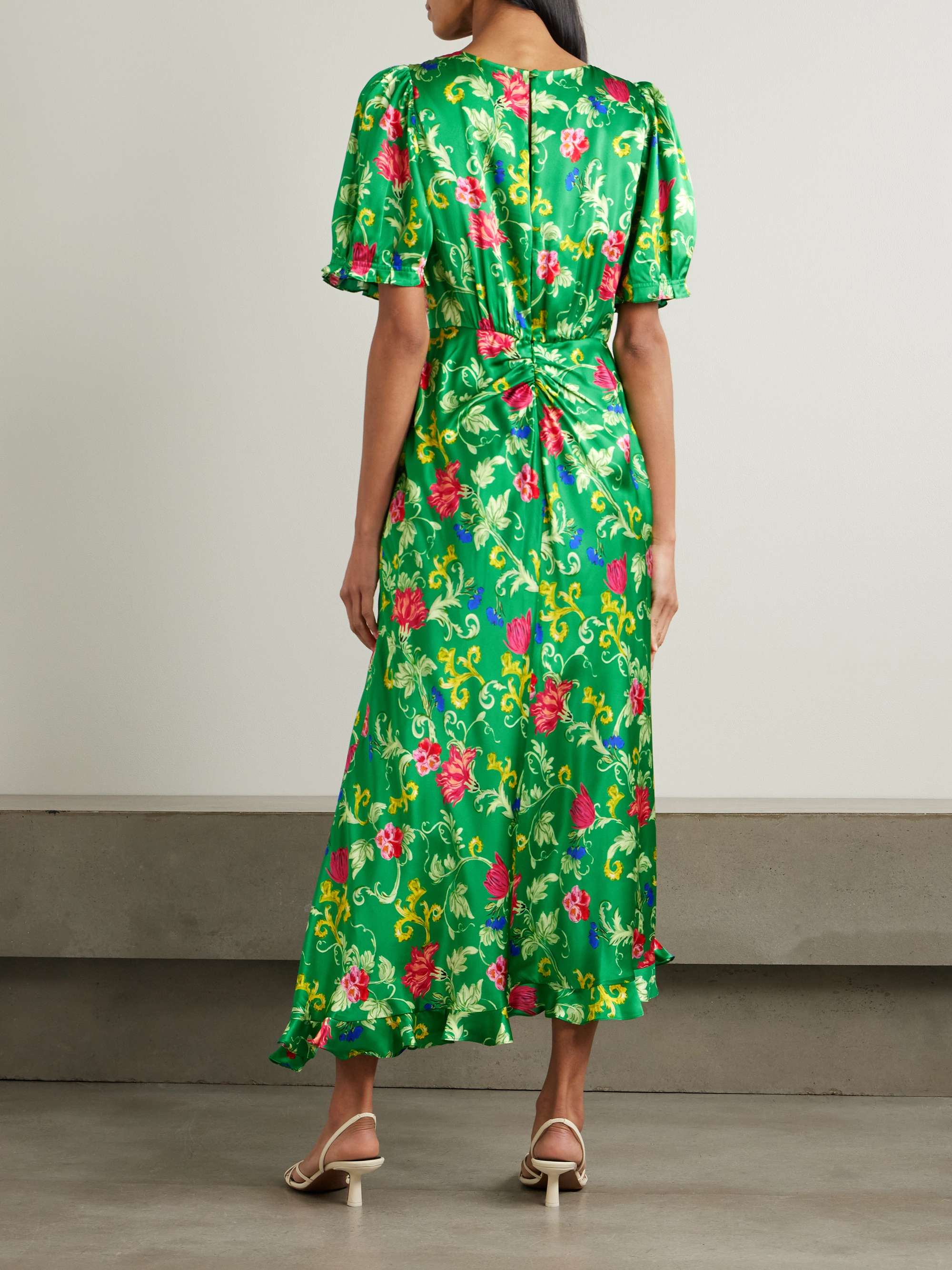 Vida D ruffled floral-print silk-satin dress view