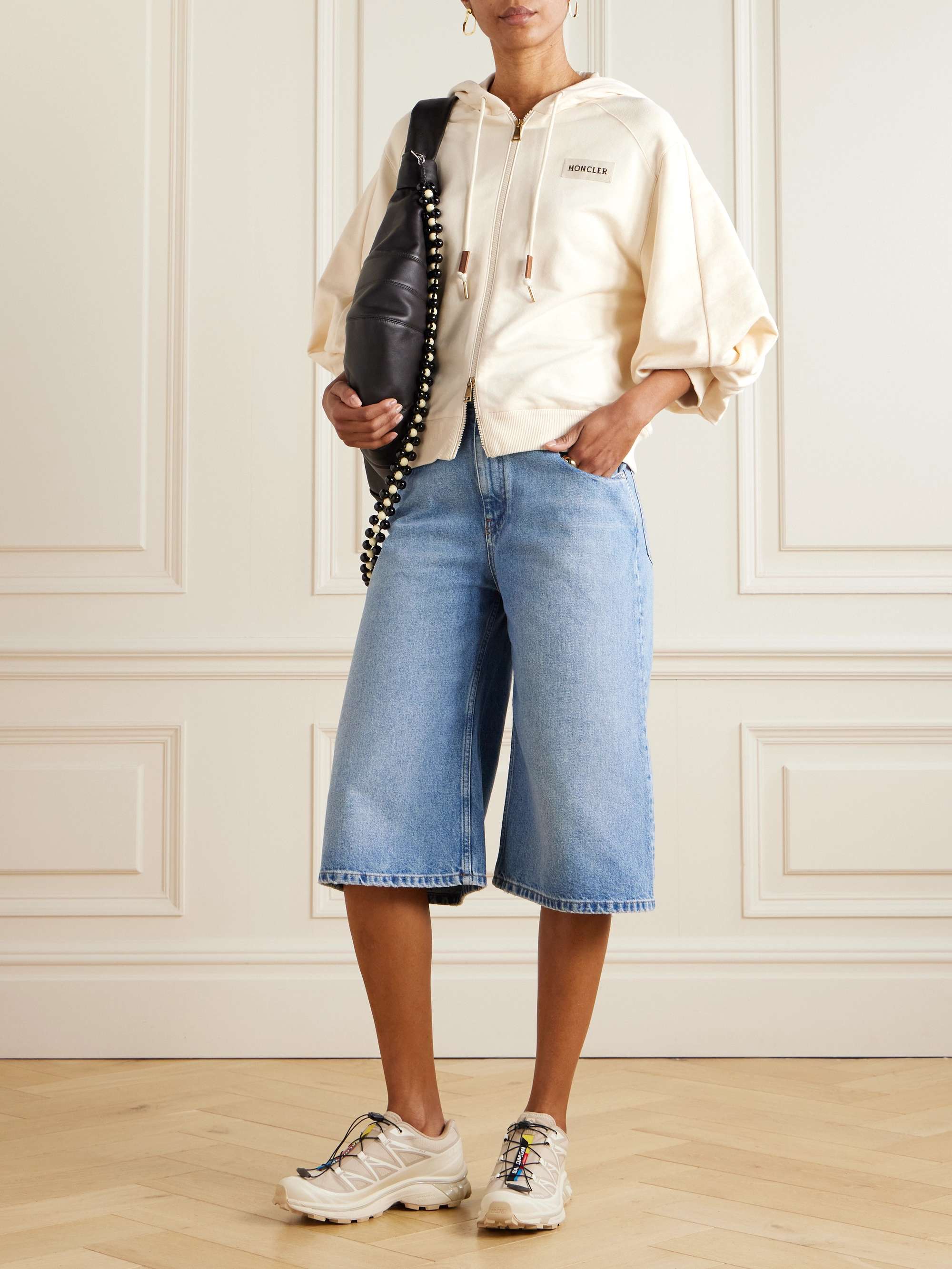 Hooded intarsia-knit cotton-jersey cardigan view