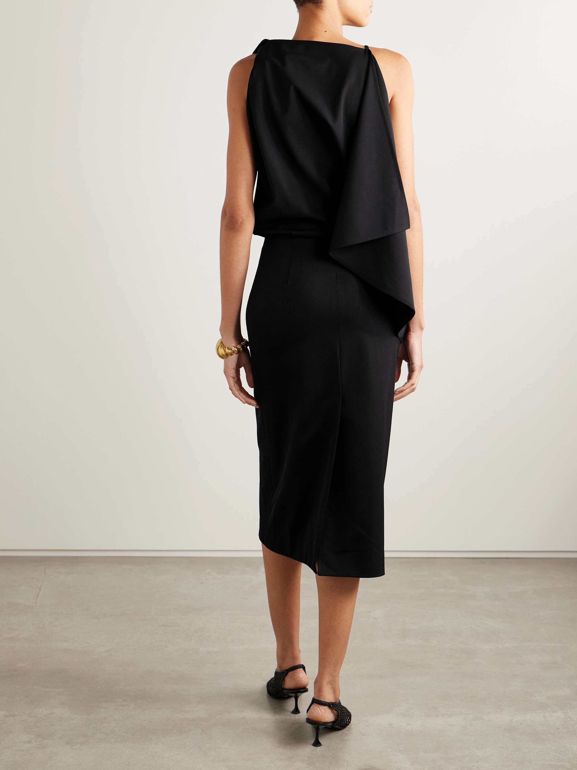 Elena draped asymmetric wool-blend gabardine midi dress view