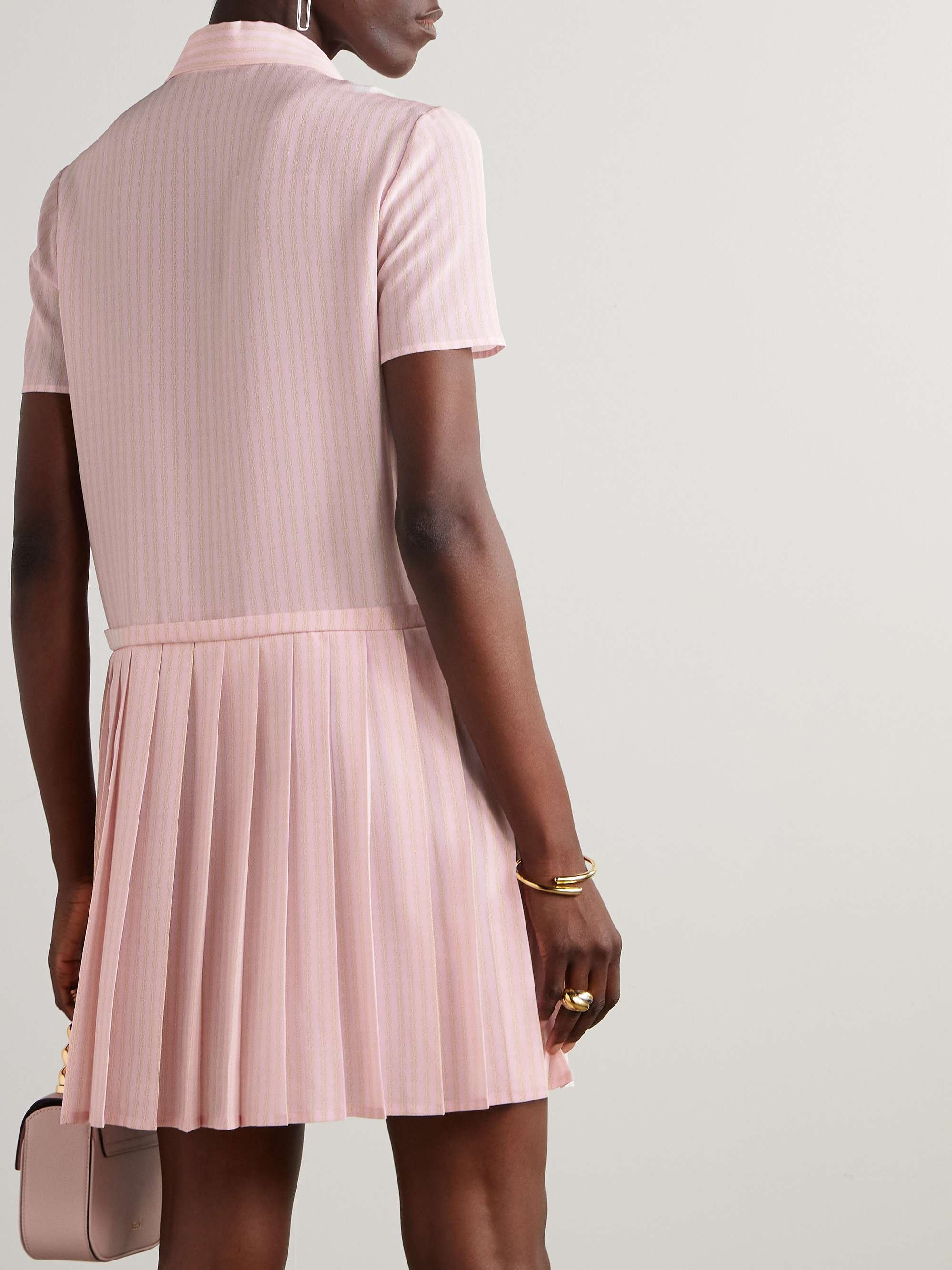 Pleated printed silk crepe de chine mini dress view