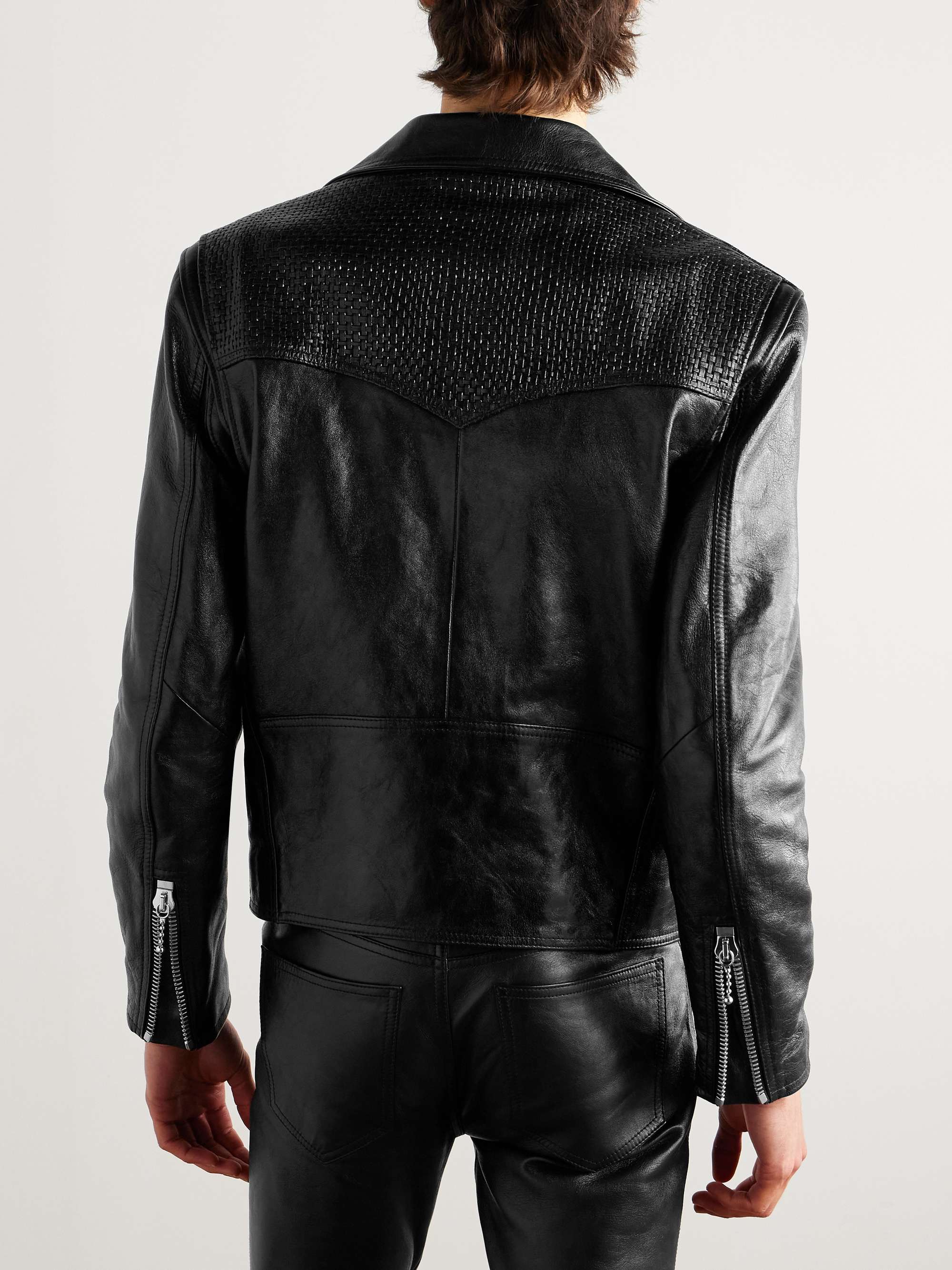 Slim-Fit Cropped Textured-Leather Biker Jacket view