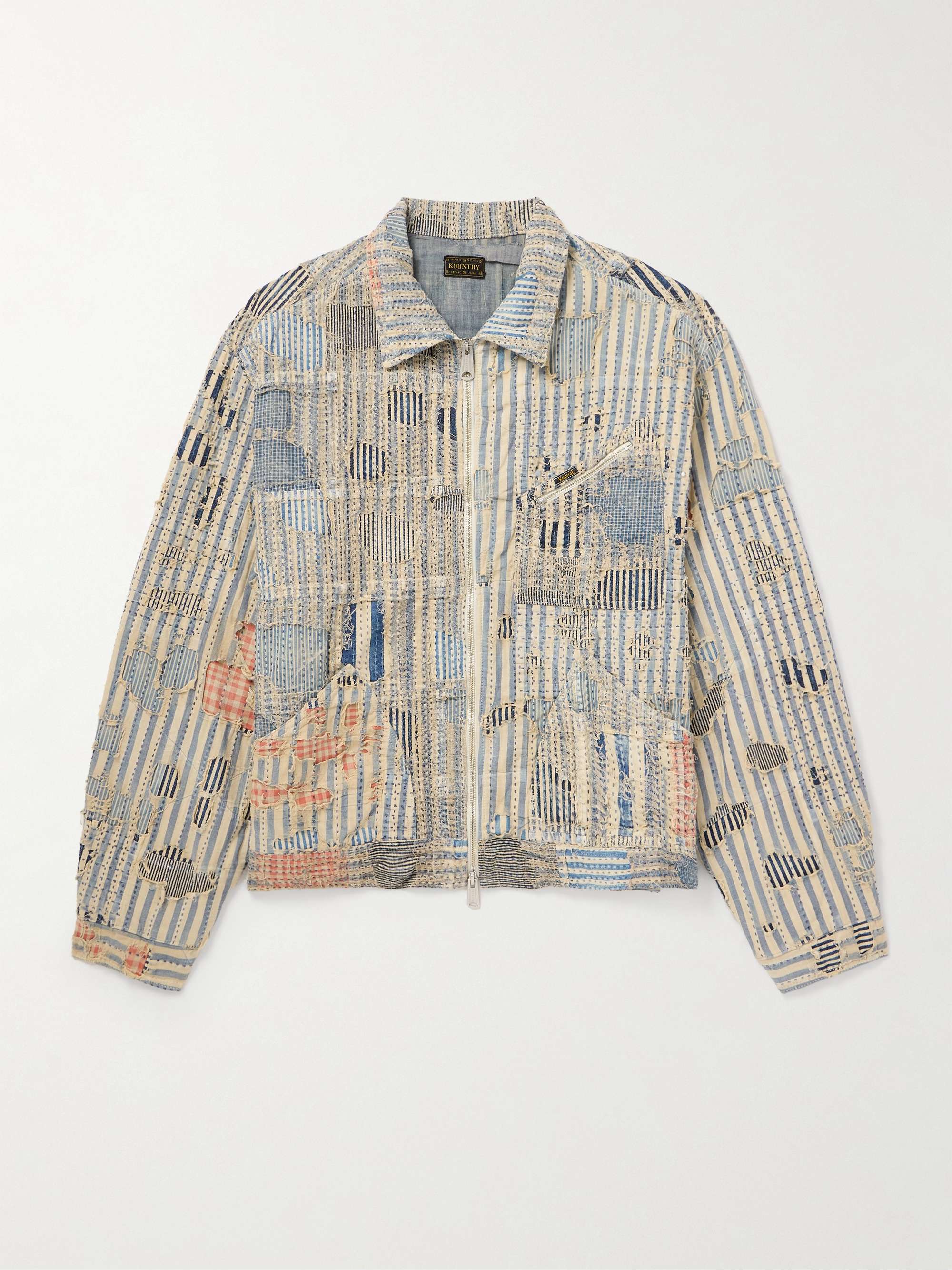 Liberty Distressed Embroidered Striped Cotton-Blend Blouson Jacket view