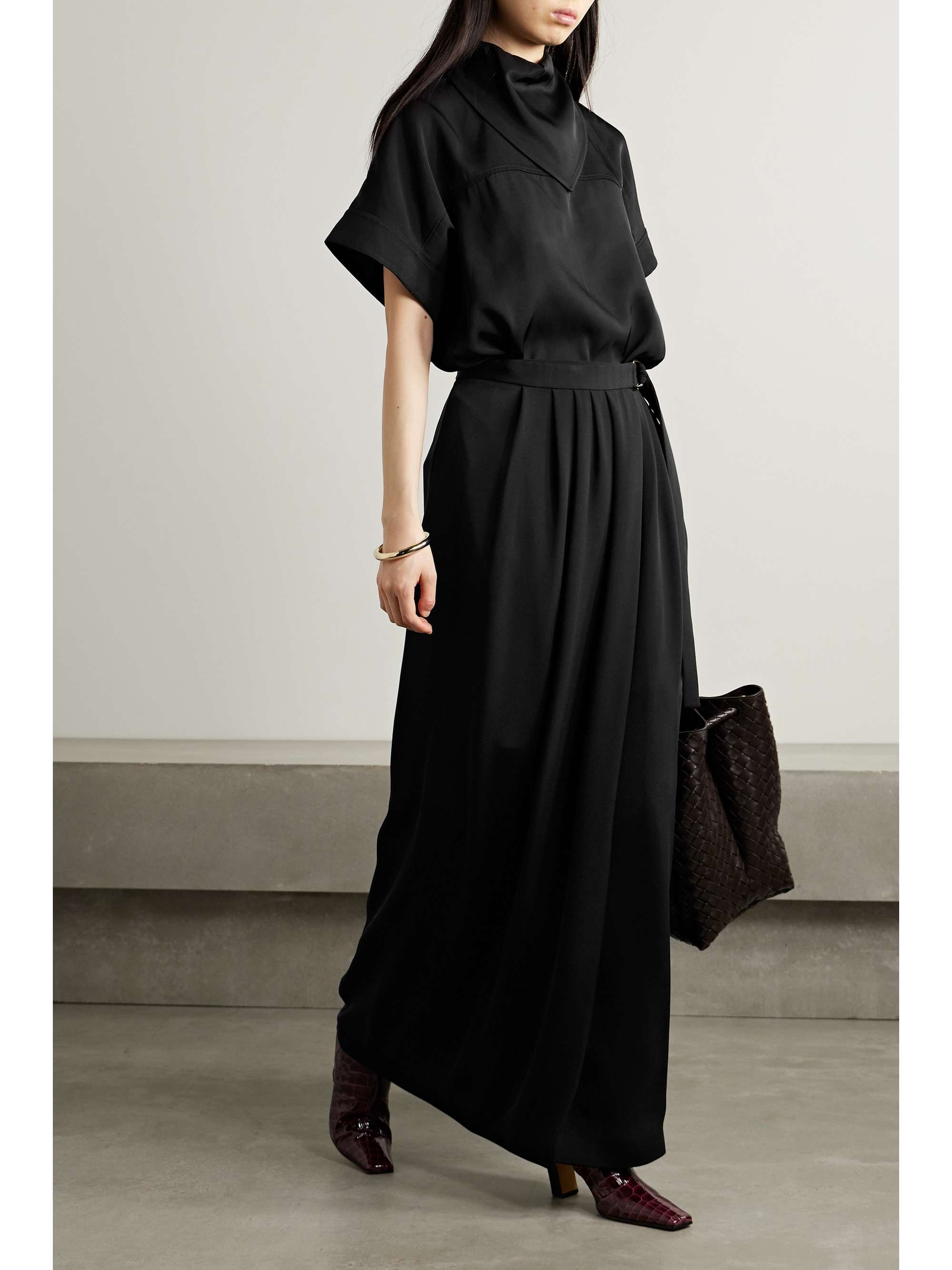 Athina pleated silk-cady maxi wrap skirt view