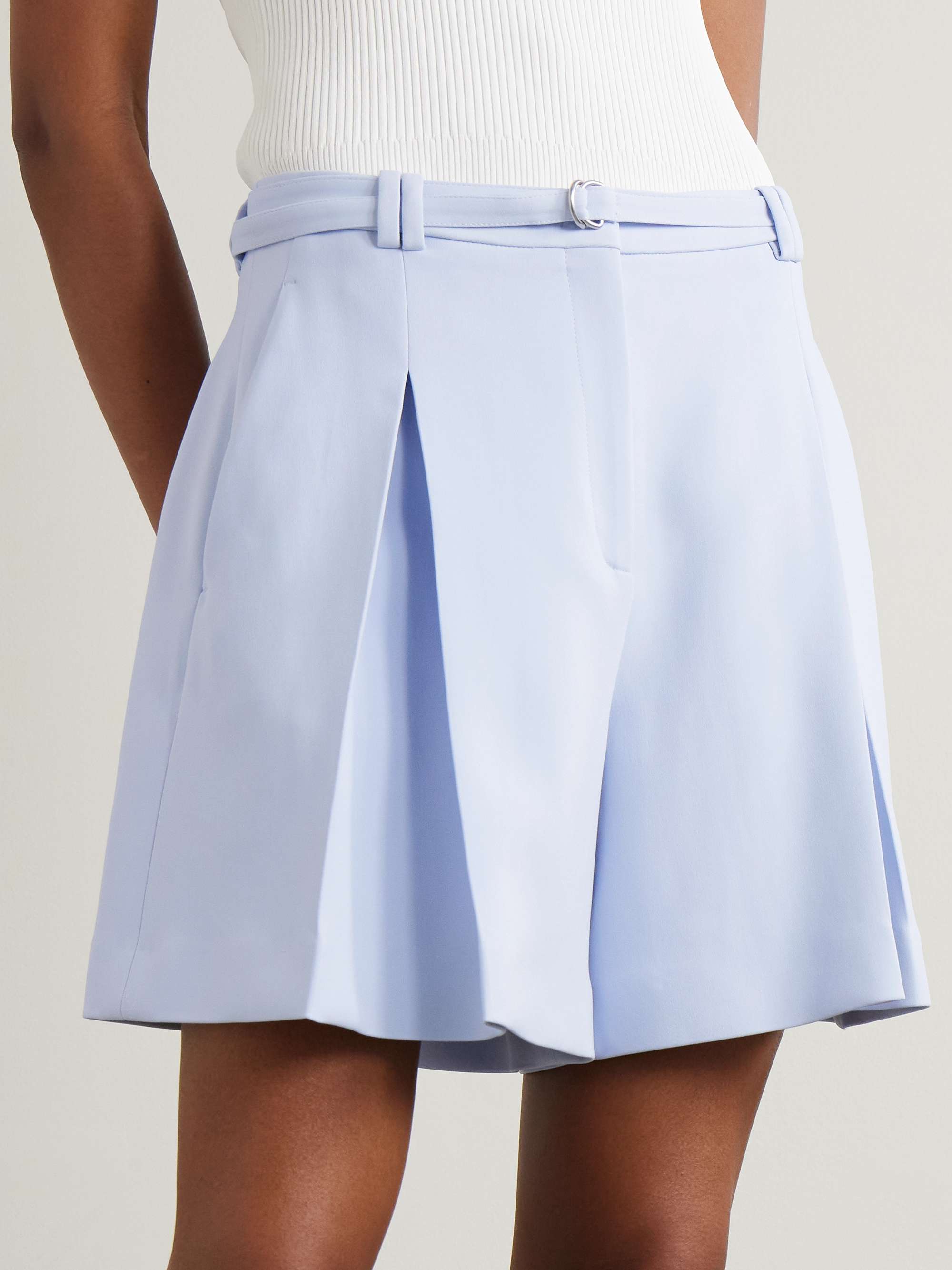 Belted pleated crepe shorts view