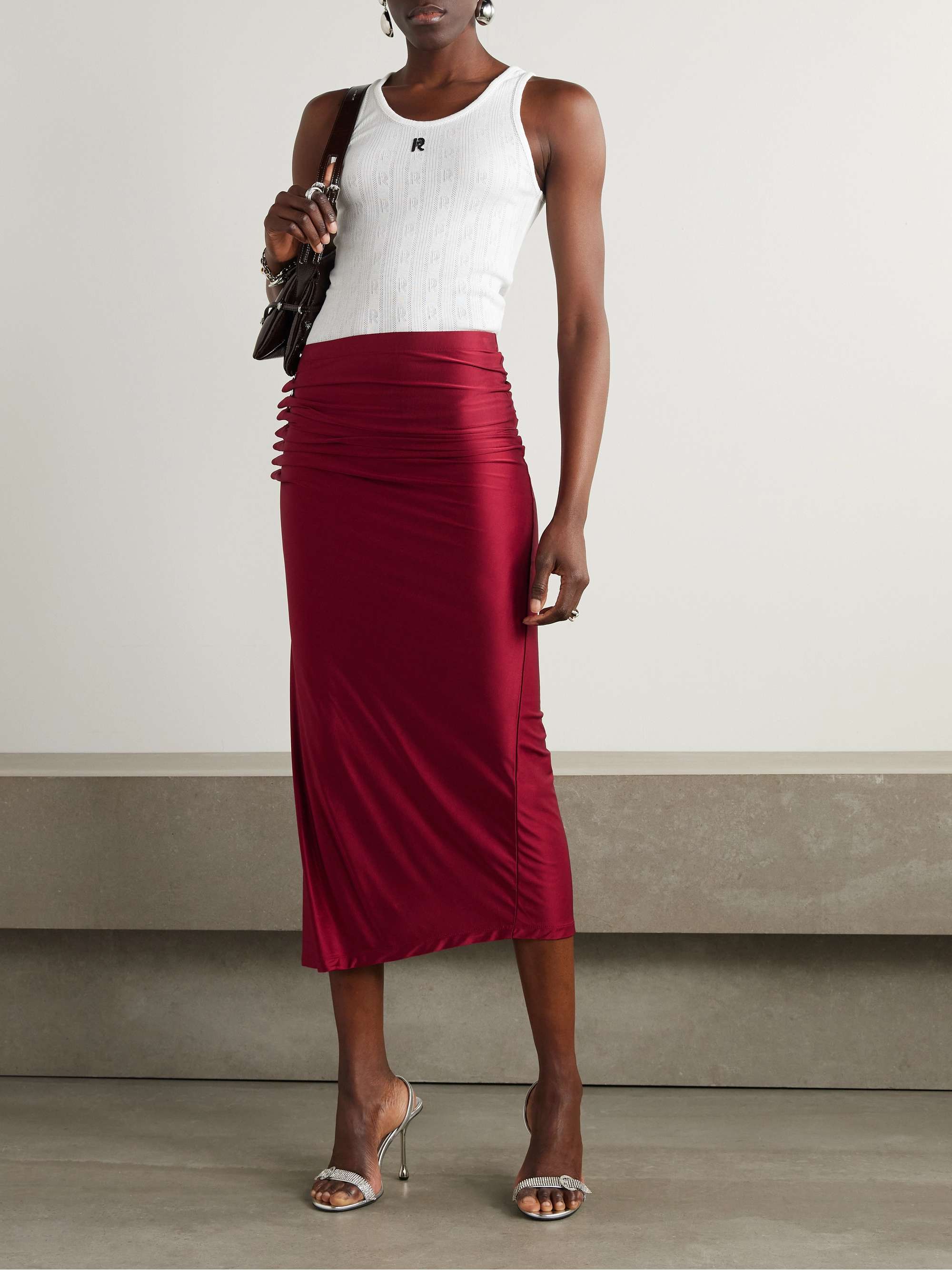Gathered satin-jersey midi skirt view