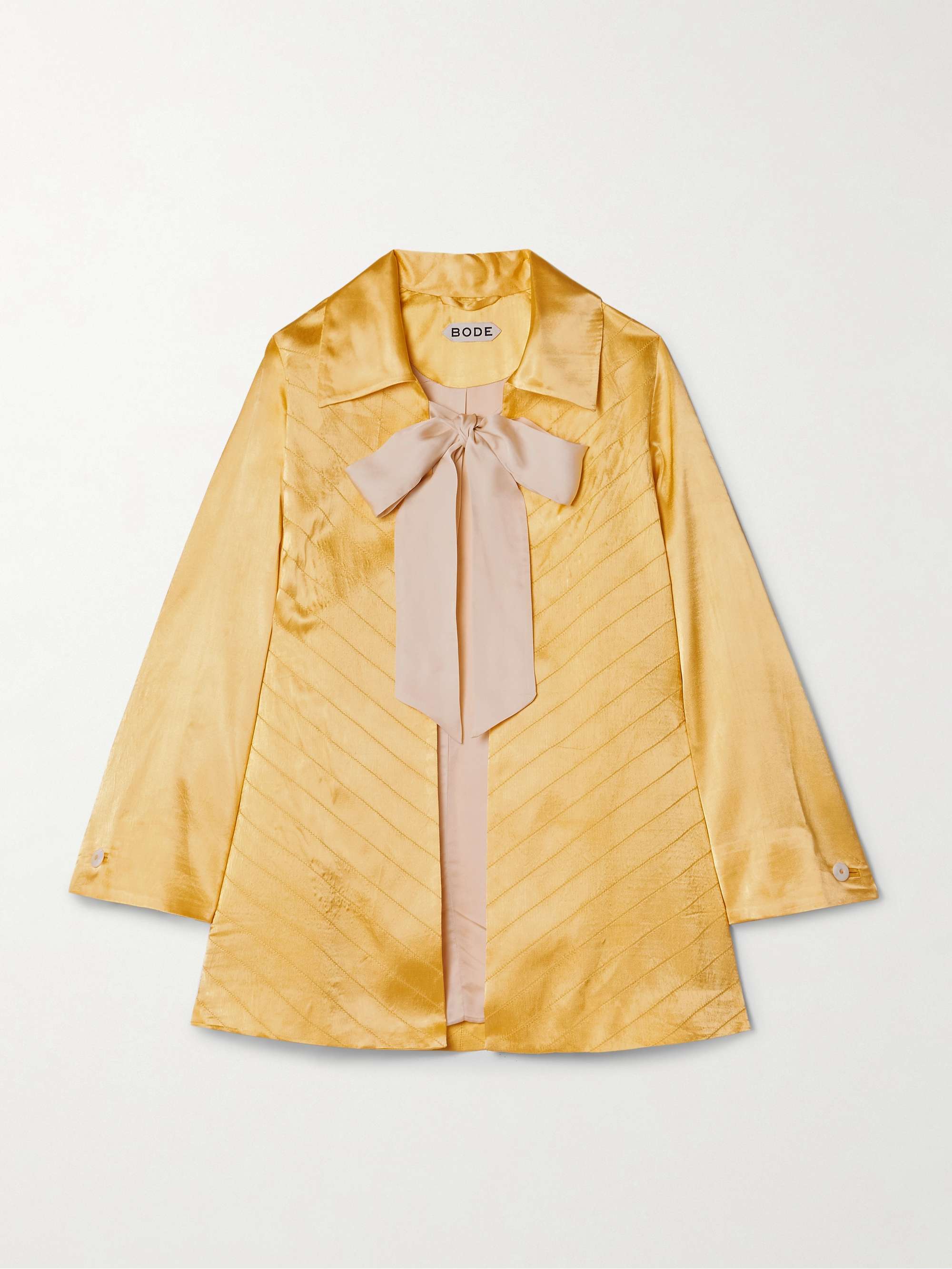 Goldenrod tie-neck quilted satin jacket view