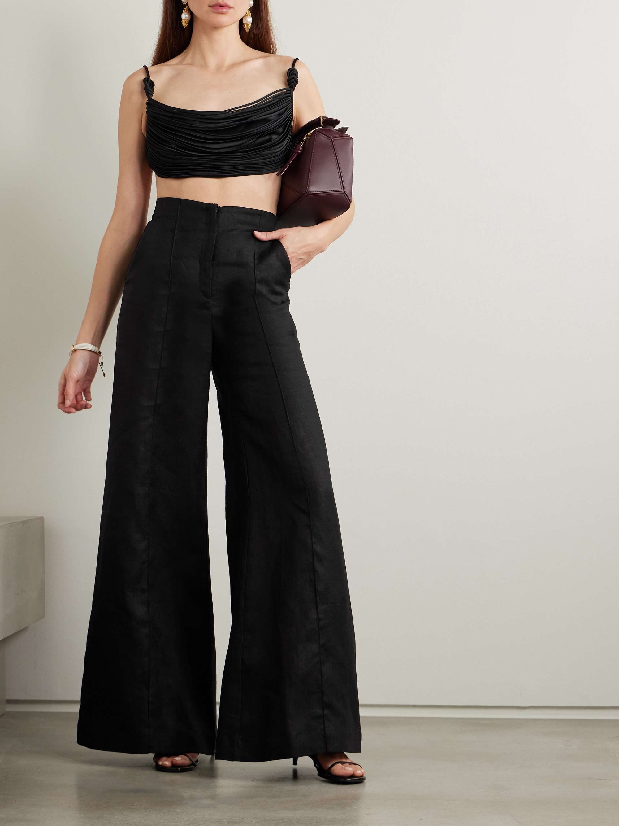 Tierra De Oro draped cropped satin top view