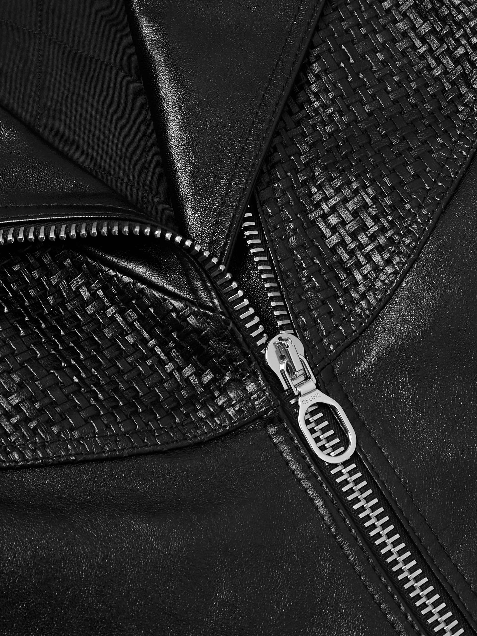 Slim-Fit Cropped Textured-Leather Biker Jacket view