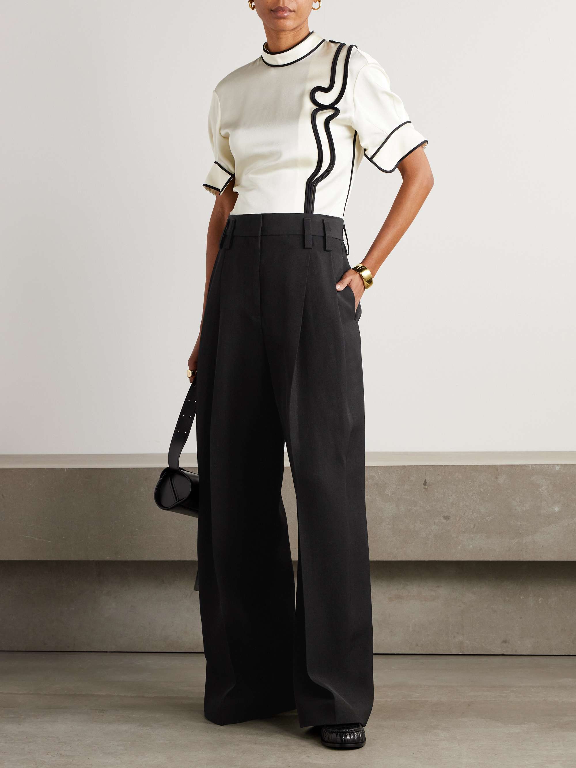 Pleated woven wide-leg pants view