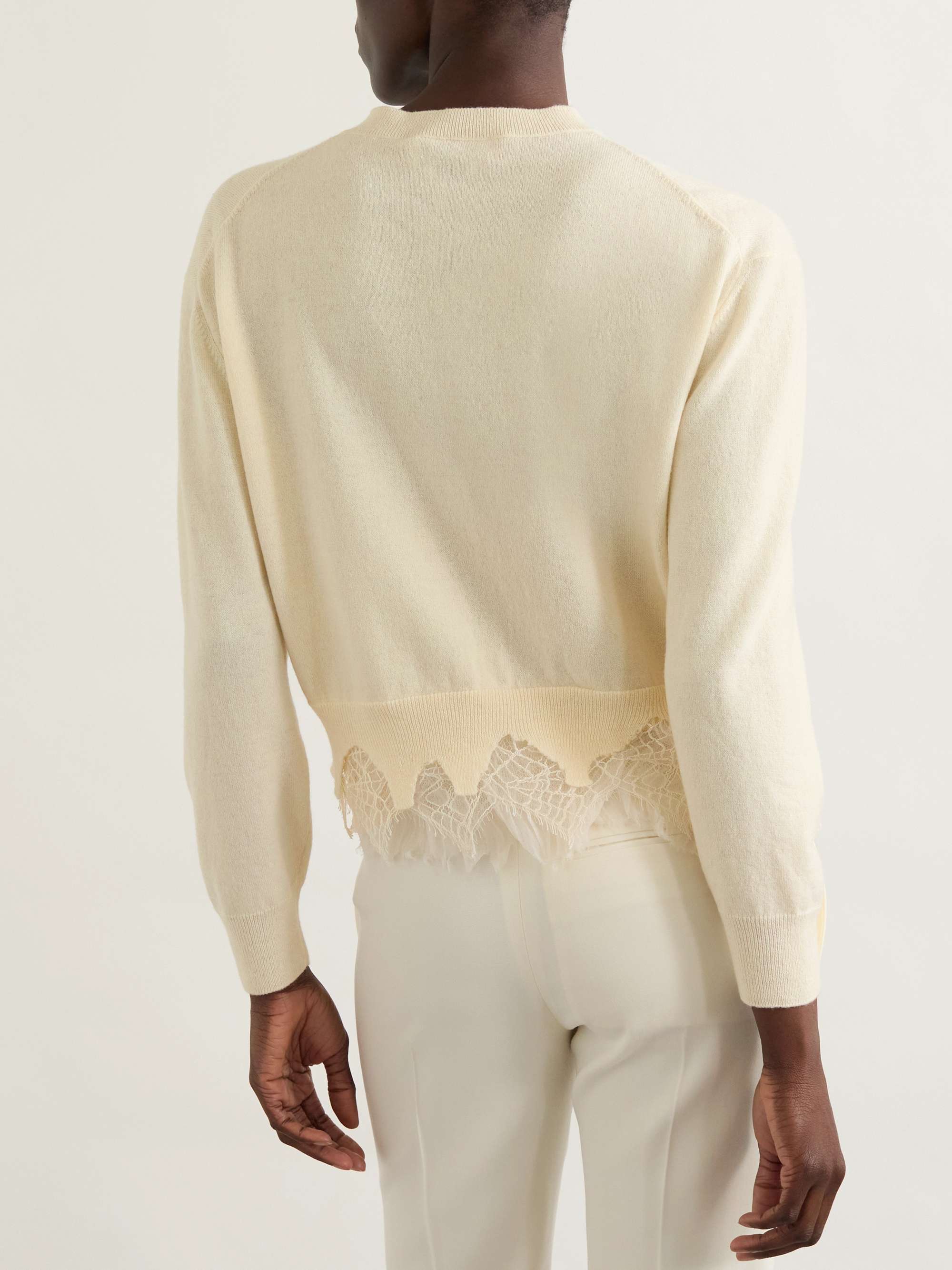 Lace-trimmed distressed wool and cashmere-blend cardigan view