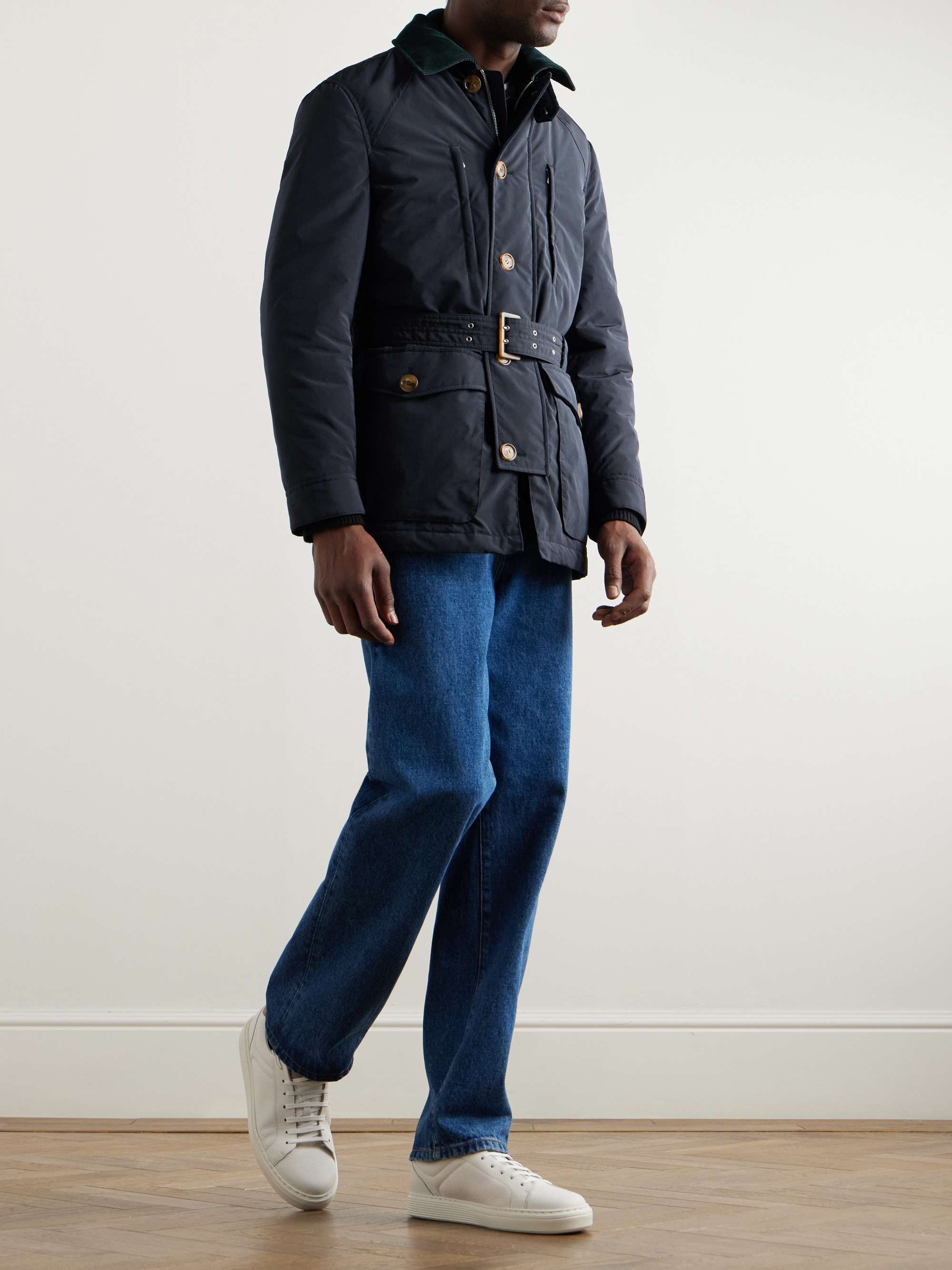 Cotton-Corduroy Trimmed Belted Padded Shell Jacket view
