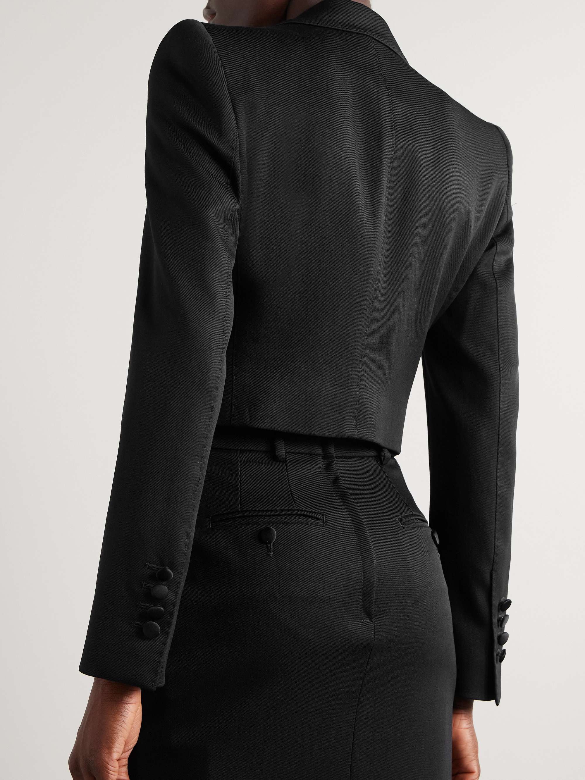 Convertible cropped wool-blend twill and silk blazer view
