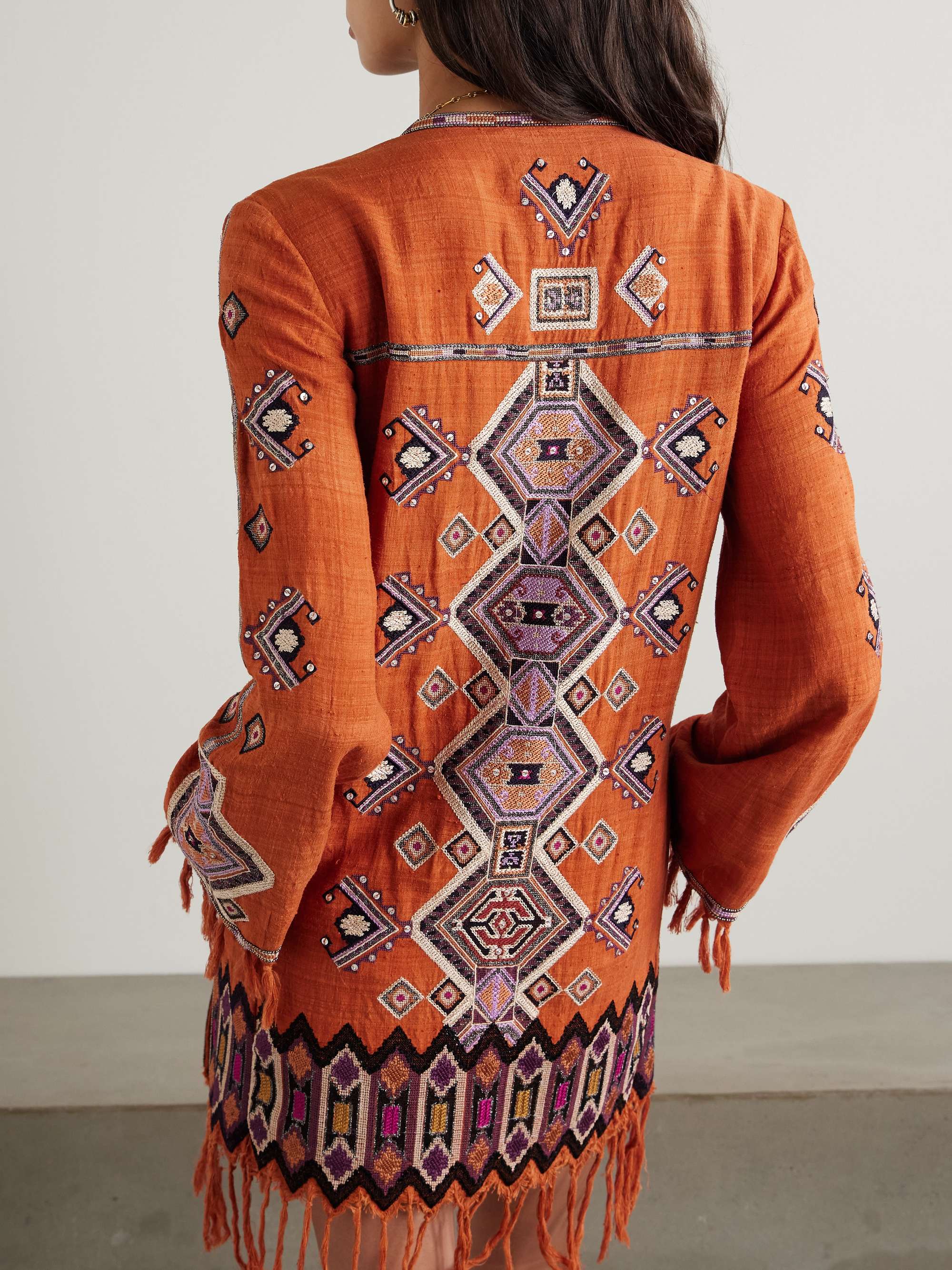 Zayana embellished fringed embroidered silk-gauze tunic view