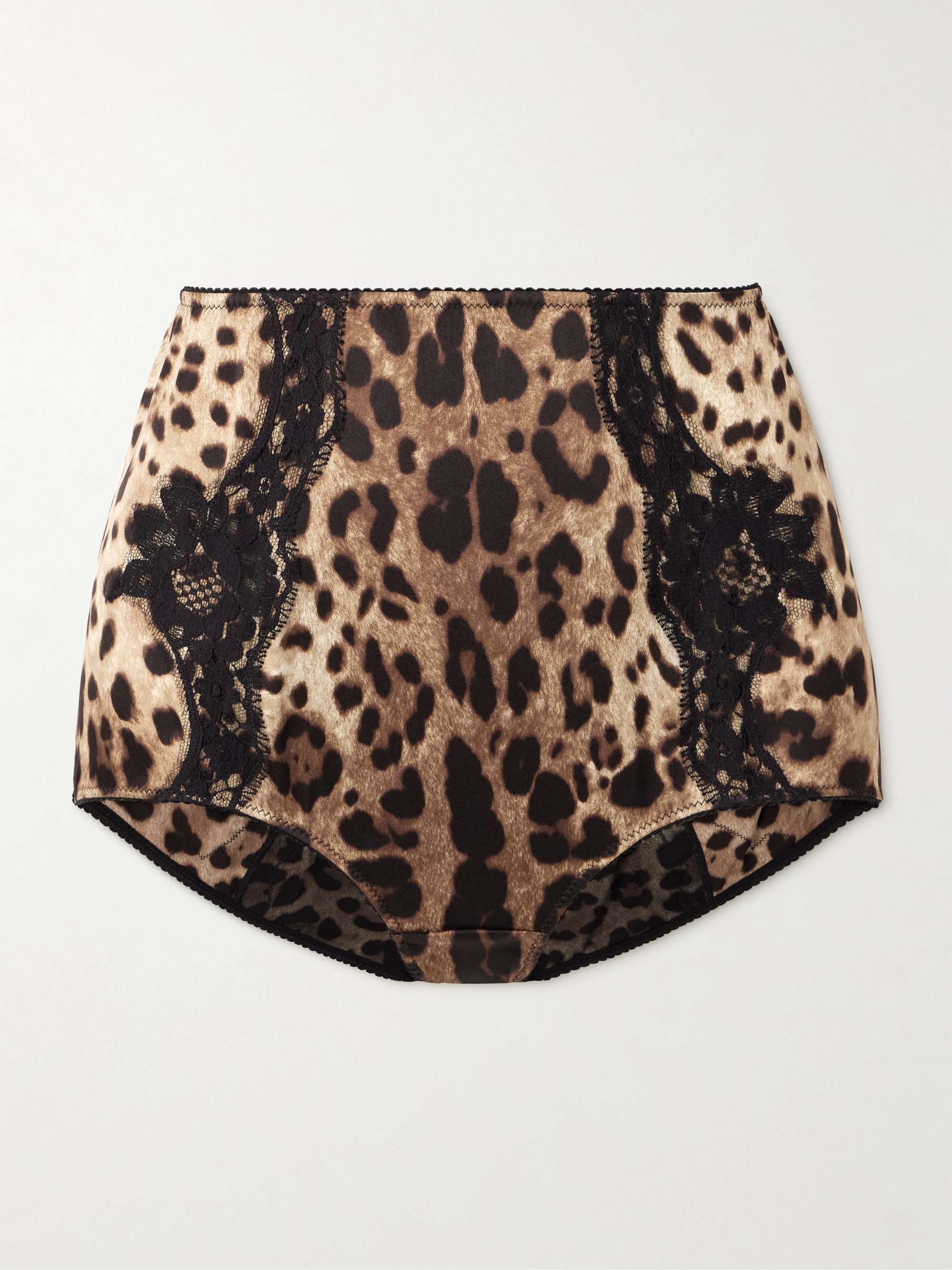 Lace-trimmed leopard-print silk-blend satin briefs view