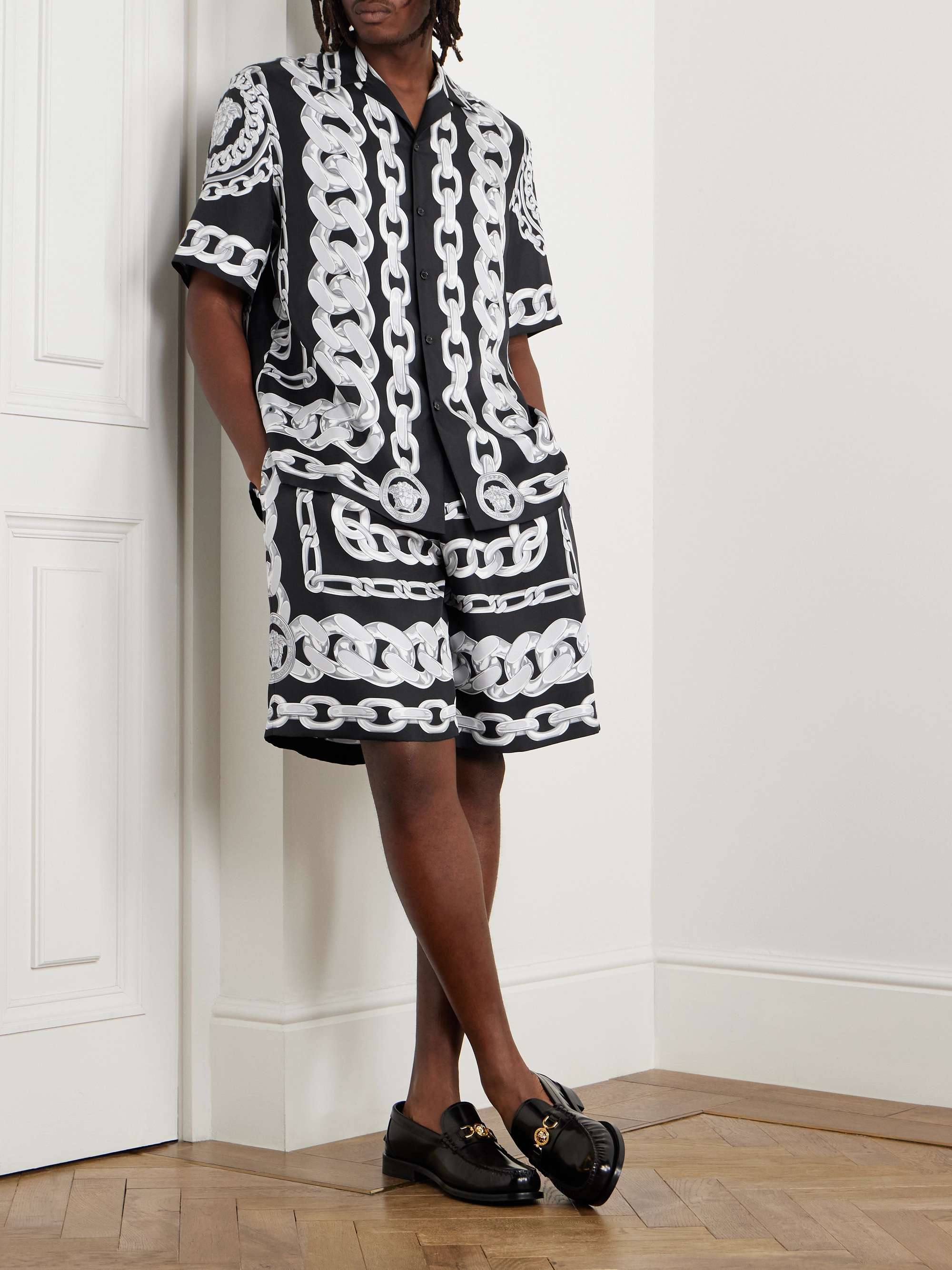 Medusa Camp-Collar Printed Silk-Twill Shirt view
