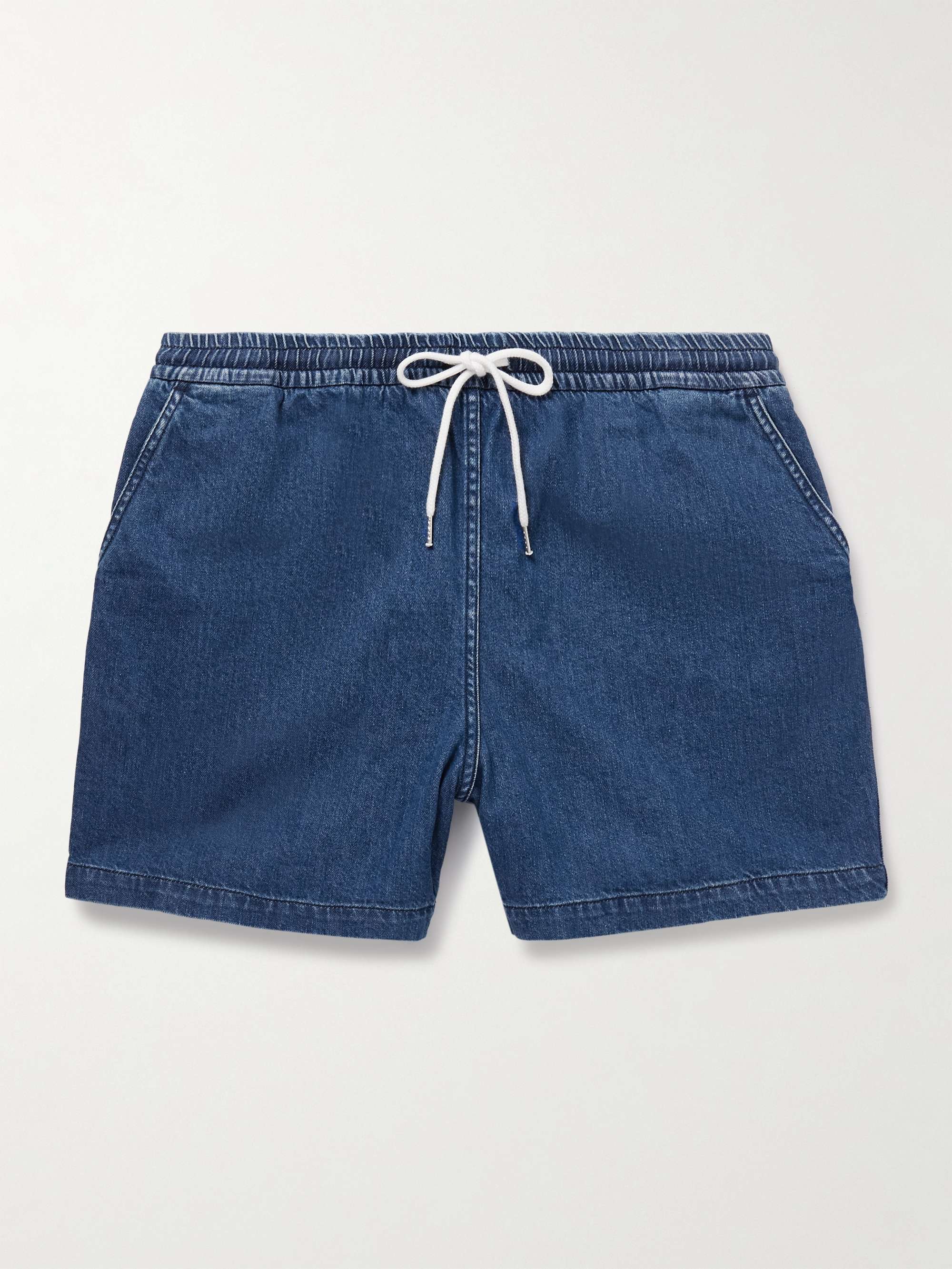 Slim-Fit Straight-Leg Stone-Washed Denim Drawstring Shorts view