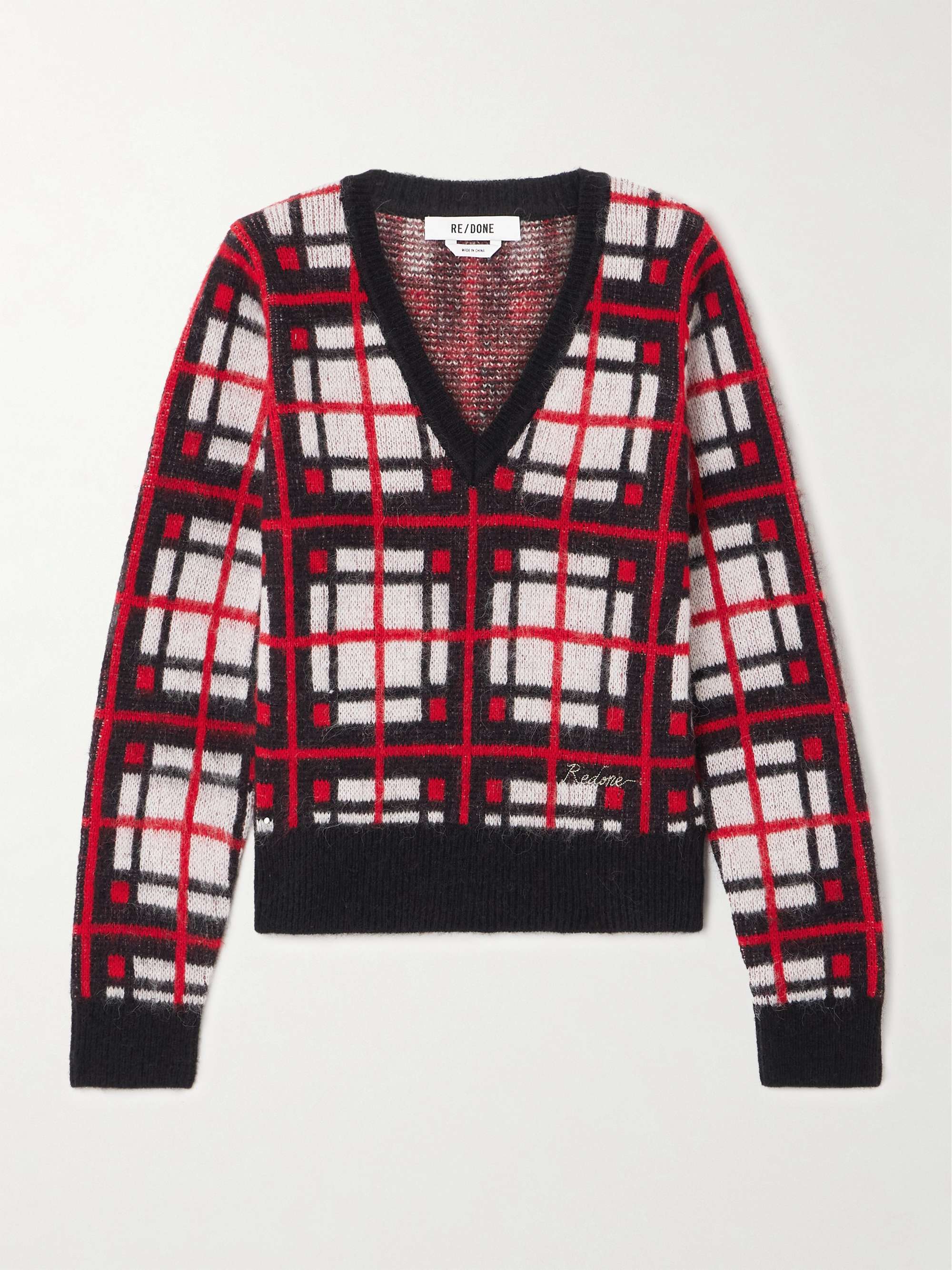 Embroidered checked jacquard-knit sweater view