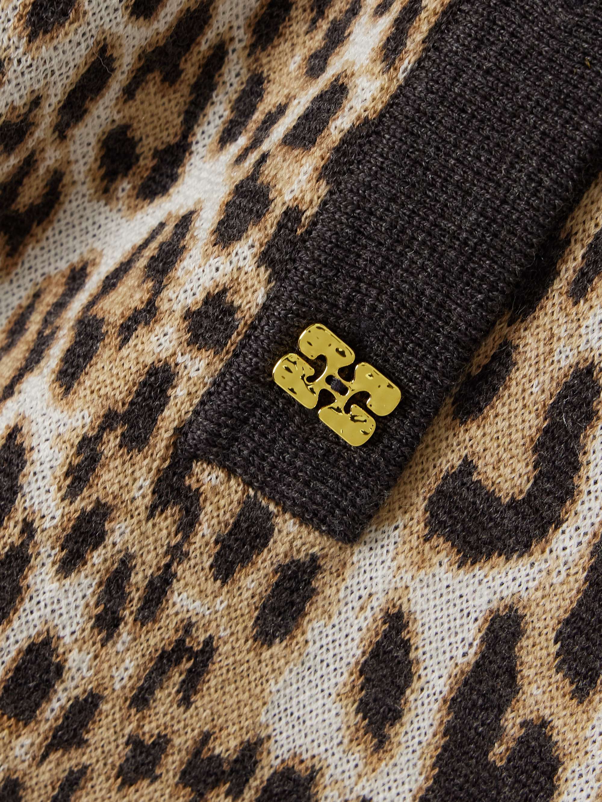 Leopard-print jacquard-knit merino wool polo sweater view