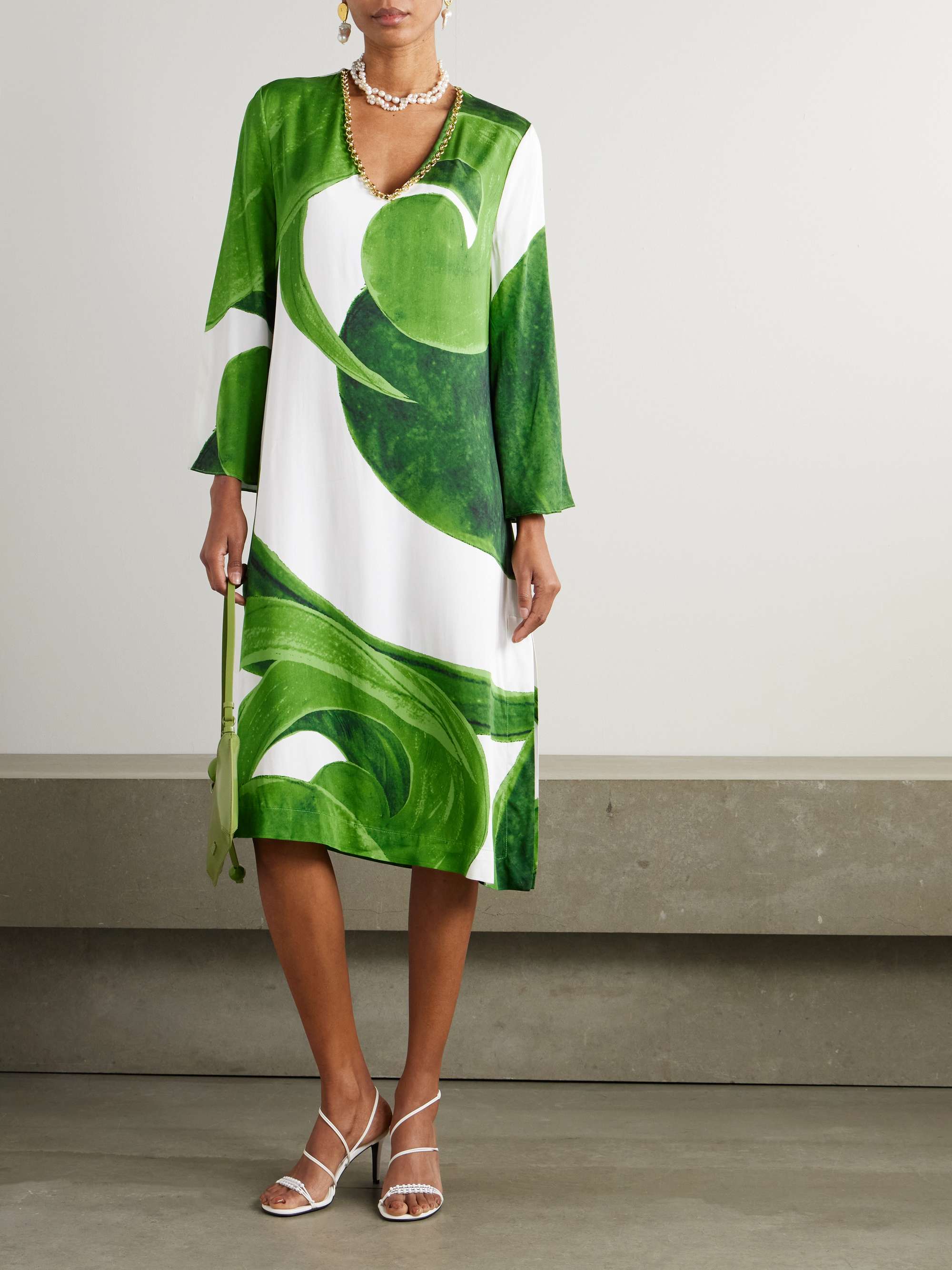 Artemis chain-embellished printed jersey midi dress view