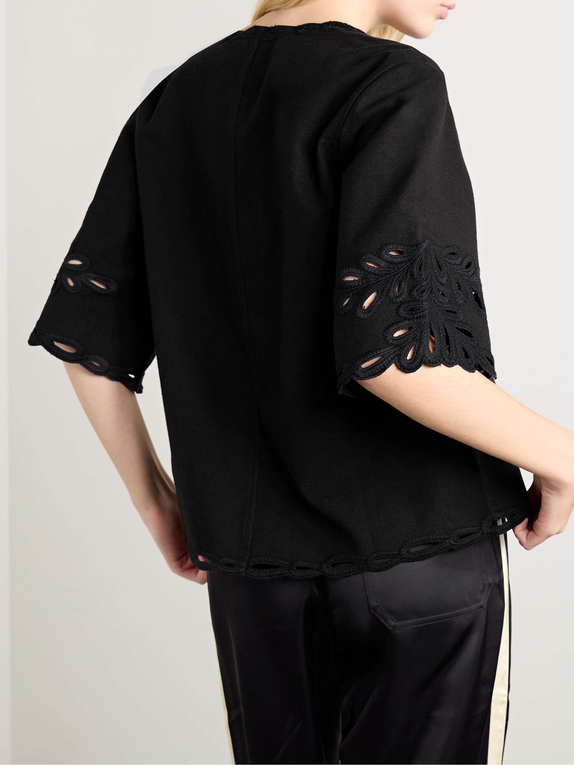 Shana broderie anglaise-trimmed cotton-canvas top view