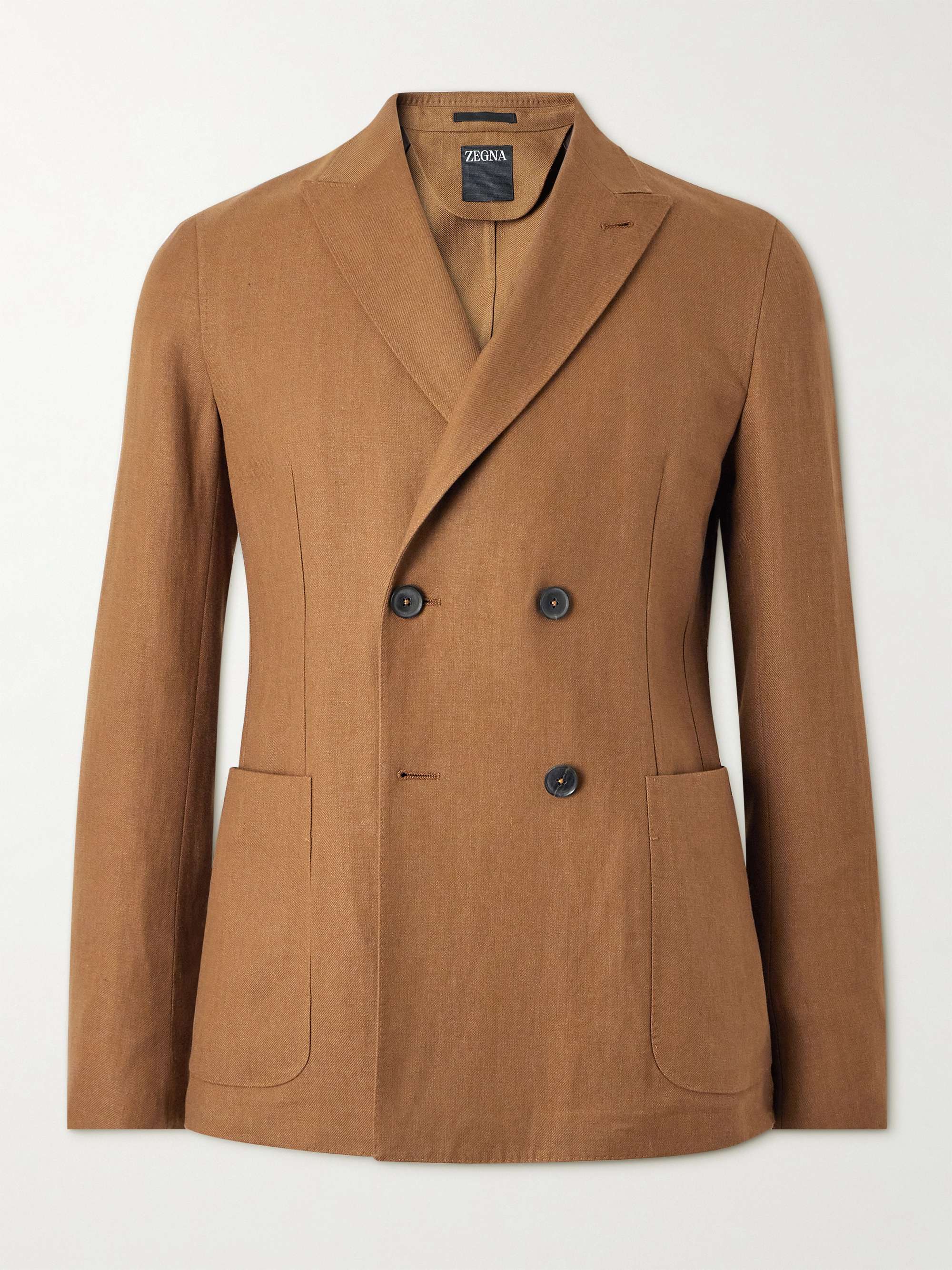 Double-Breasted Linen and Wool-Blend Suit Jacket view