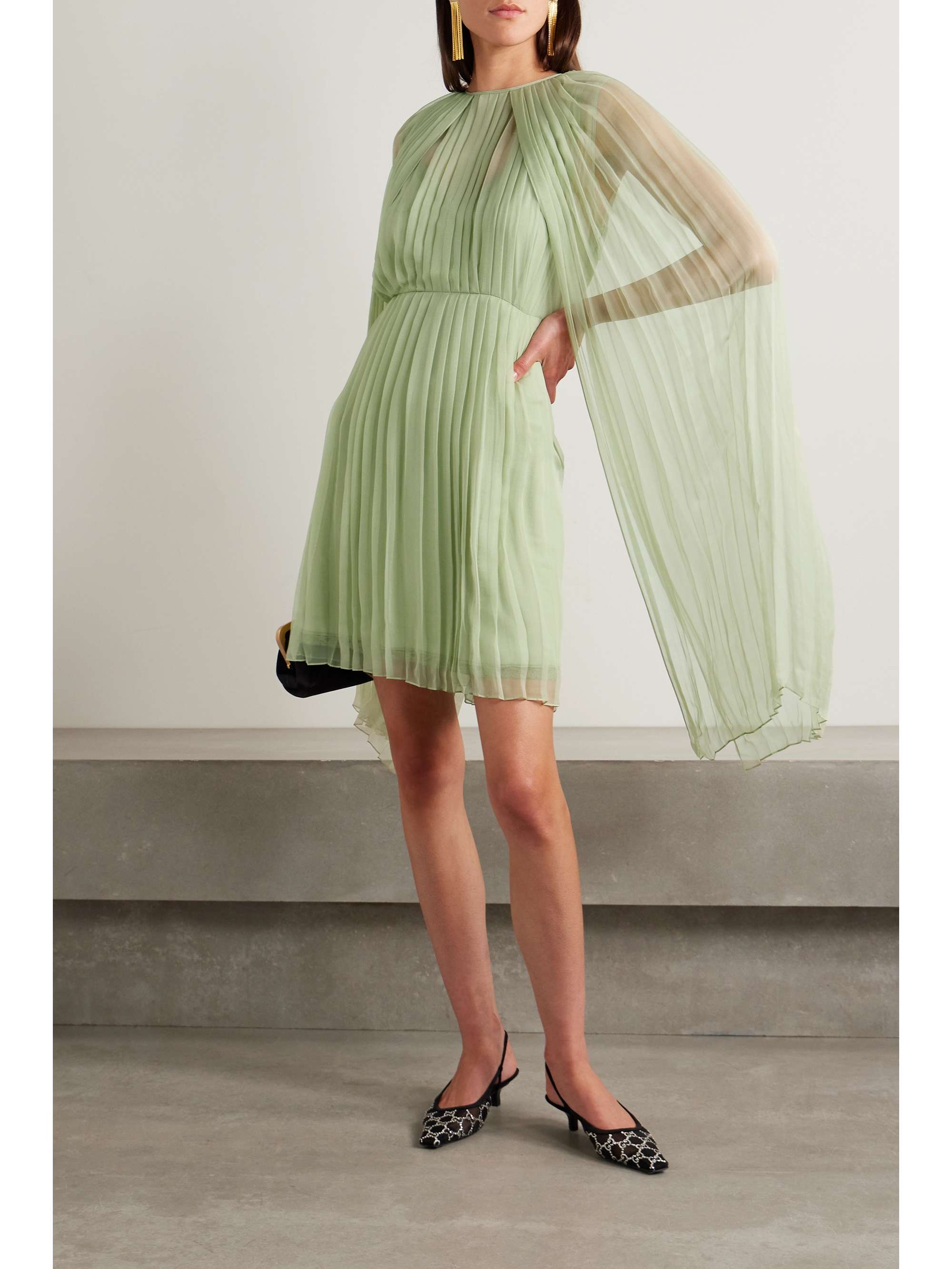 Cape-effect pleated chiffon mini dress view