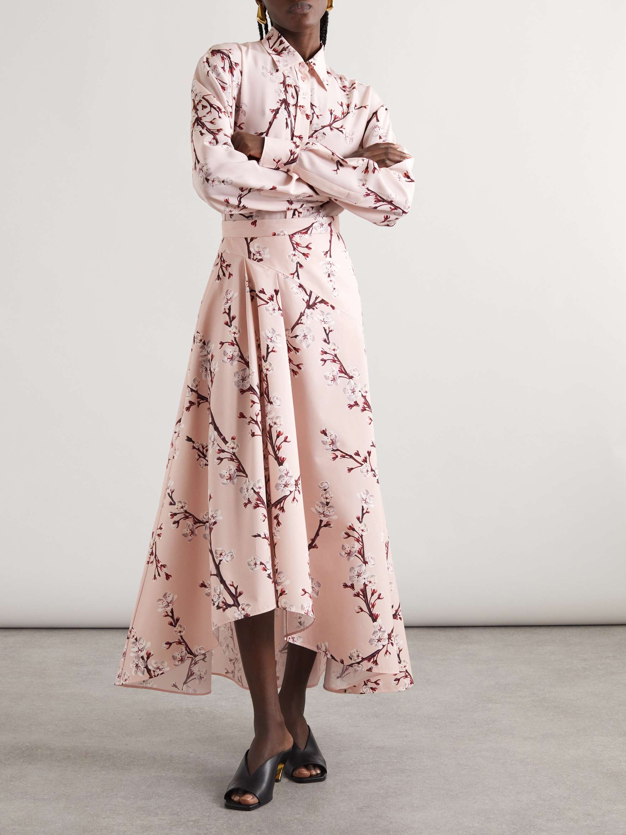 Asymmetric floral-print cotton-poplin skirt view