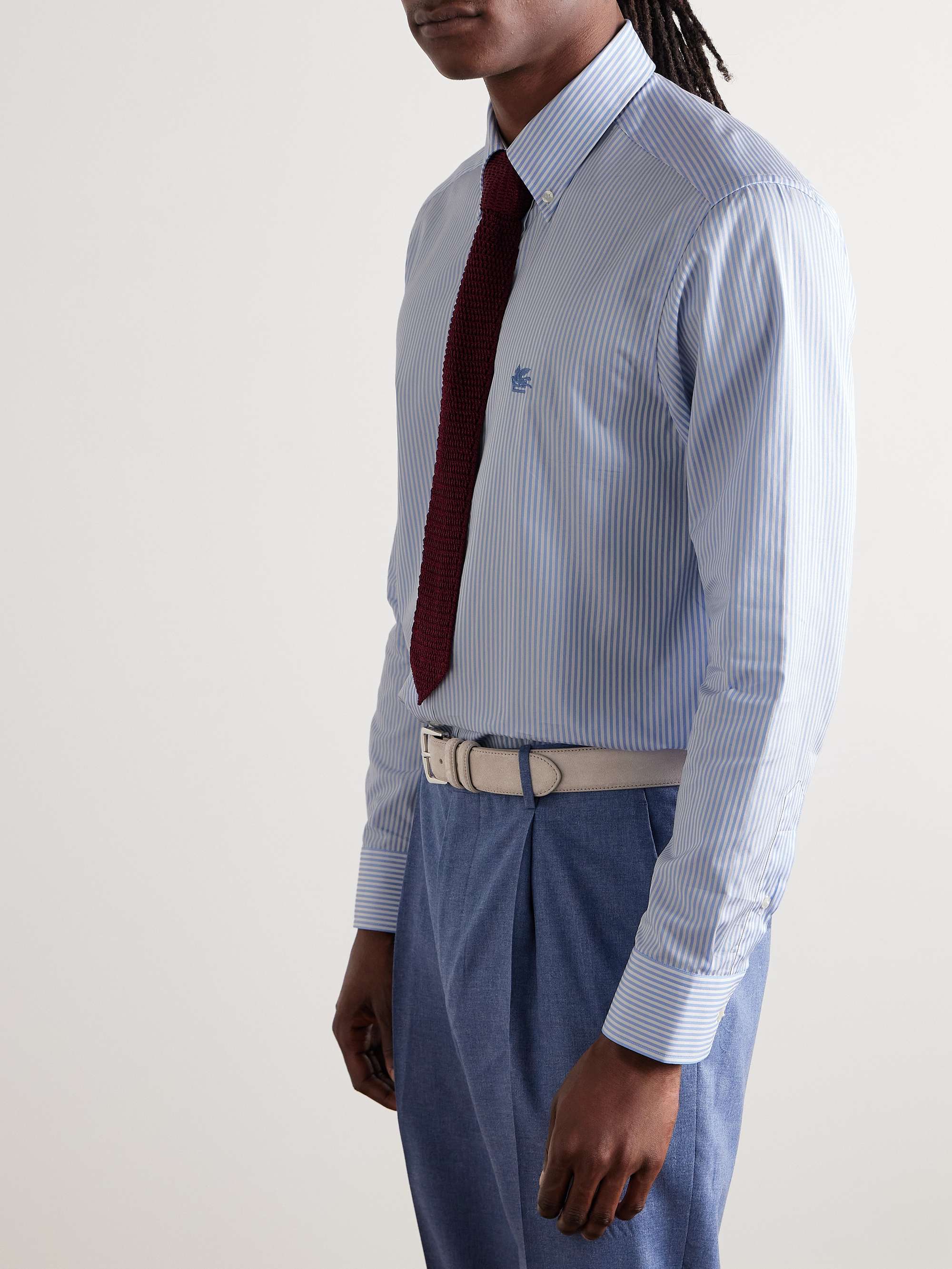 Slim-Fit Button-Down Collar Logo-Embroidered Striped Cotton Oxford Shirt view