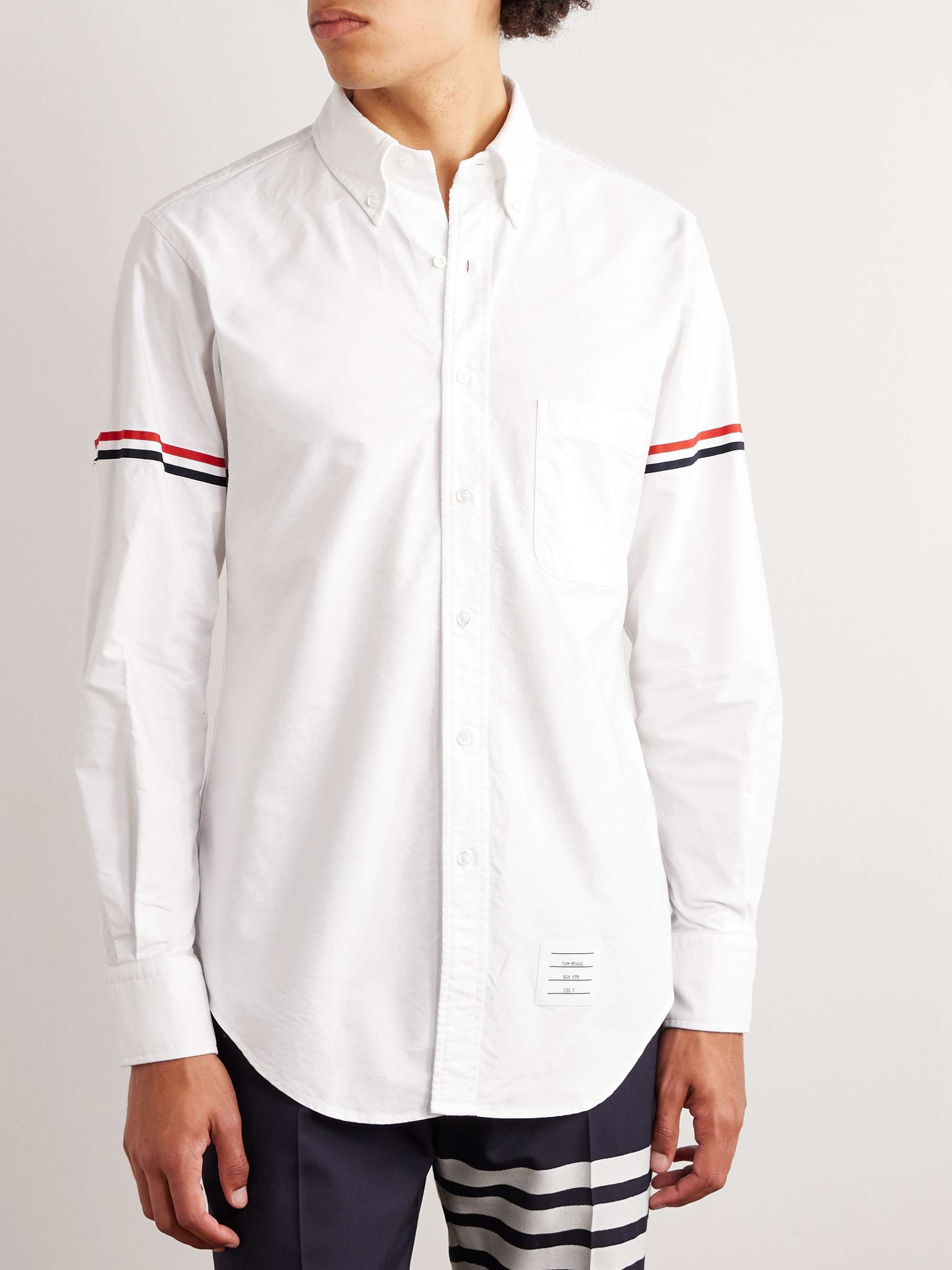 Button-Down Collar Striped Grosgrain-Trimmed Cotton-Poplin Shirt view