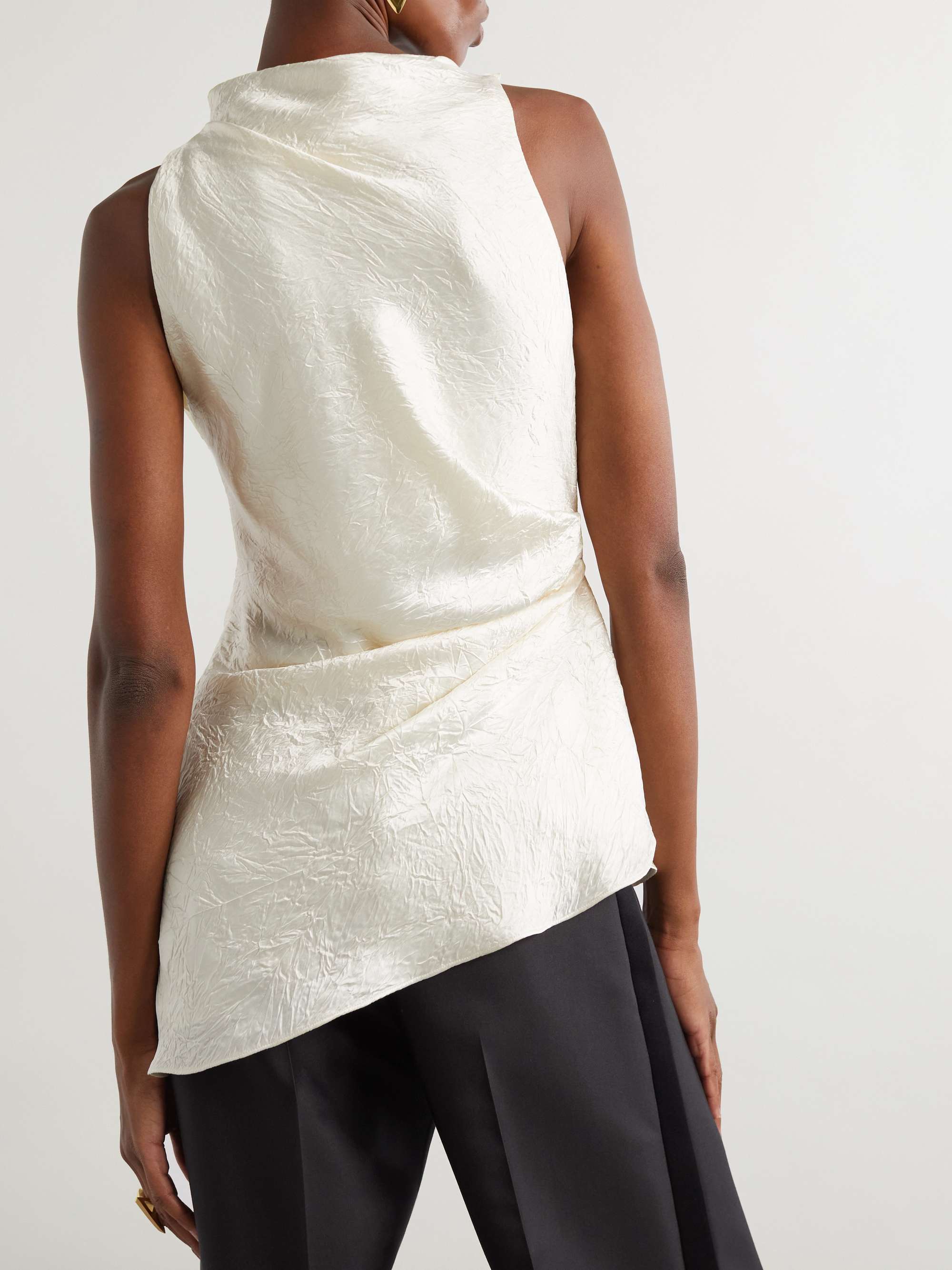 Asymmetric gathered crinkled-satin blouse view