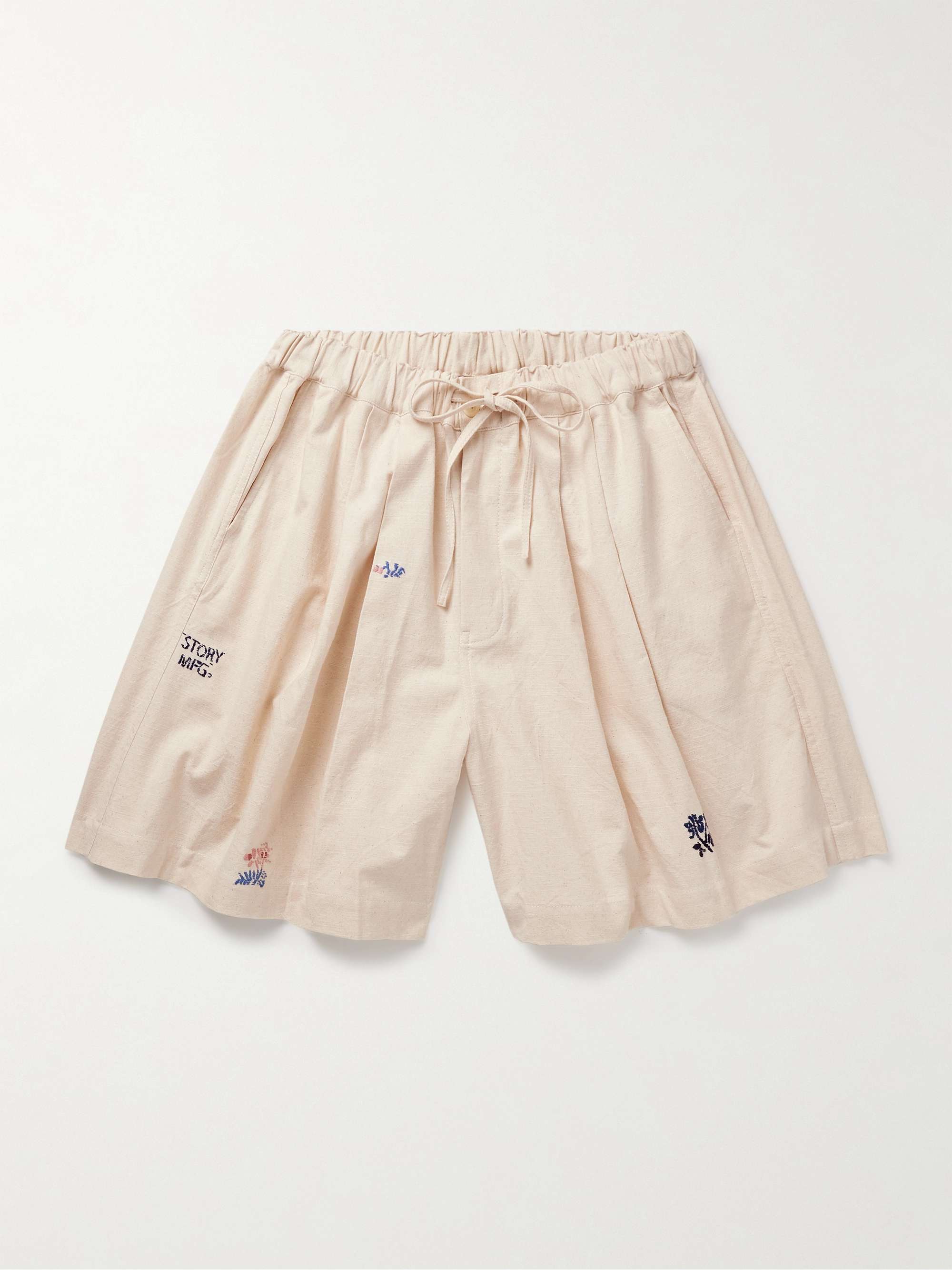 Bridge Wide-Leg Embroidered Organic Cotton-Canvas Drawstring Shorts view