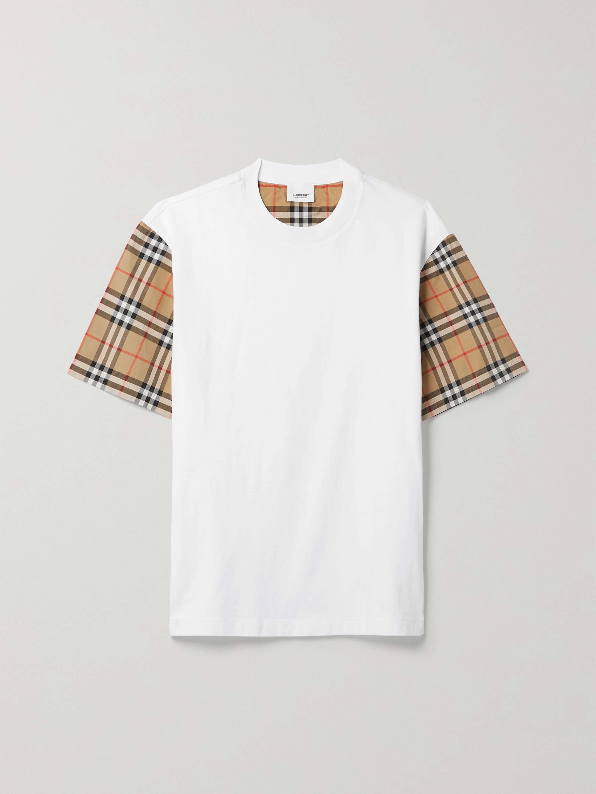 Checked poplin-trimmed cotton-jersey T-shirt view