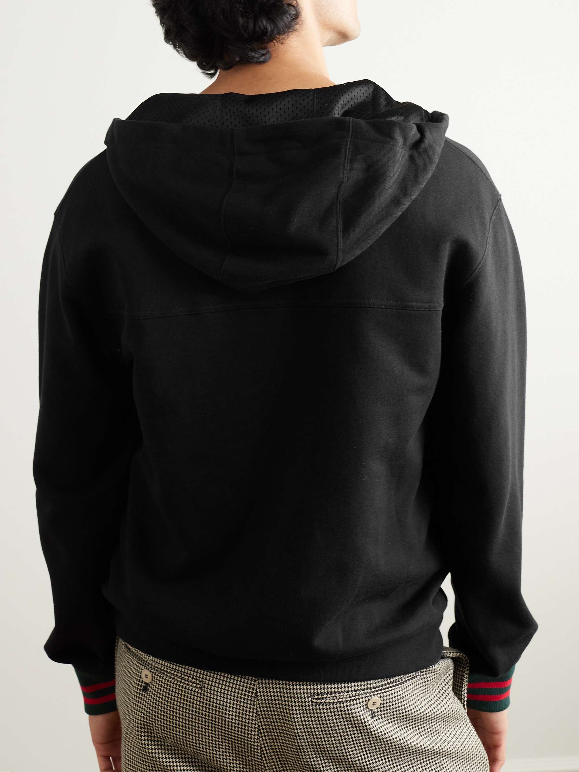 Shell and Webbing-Trimmed Cotton-Jersey Zip-Up Hoodie view
