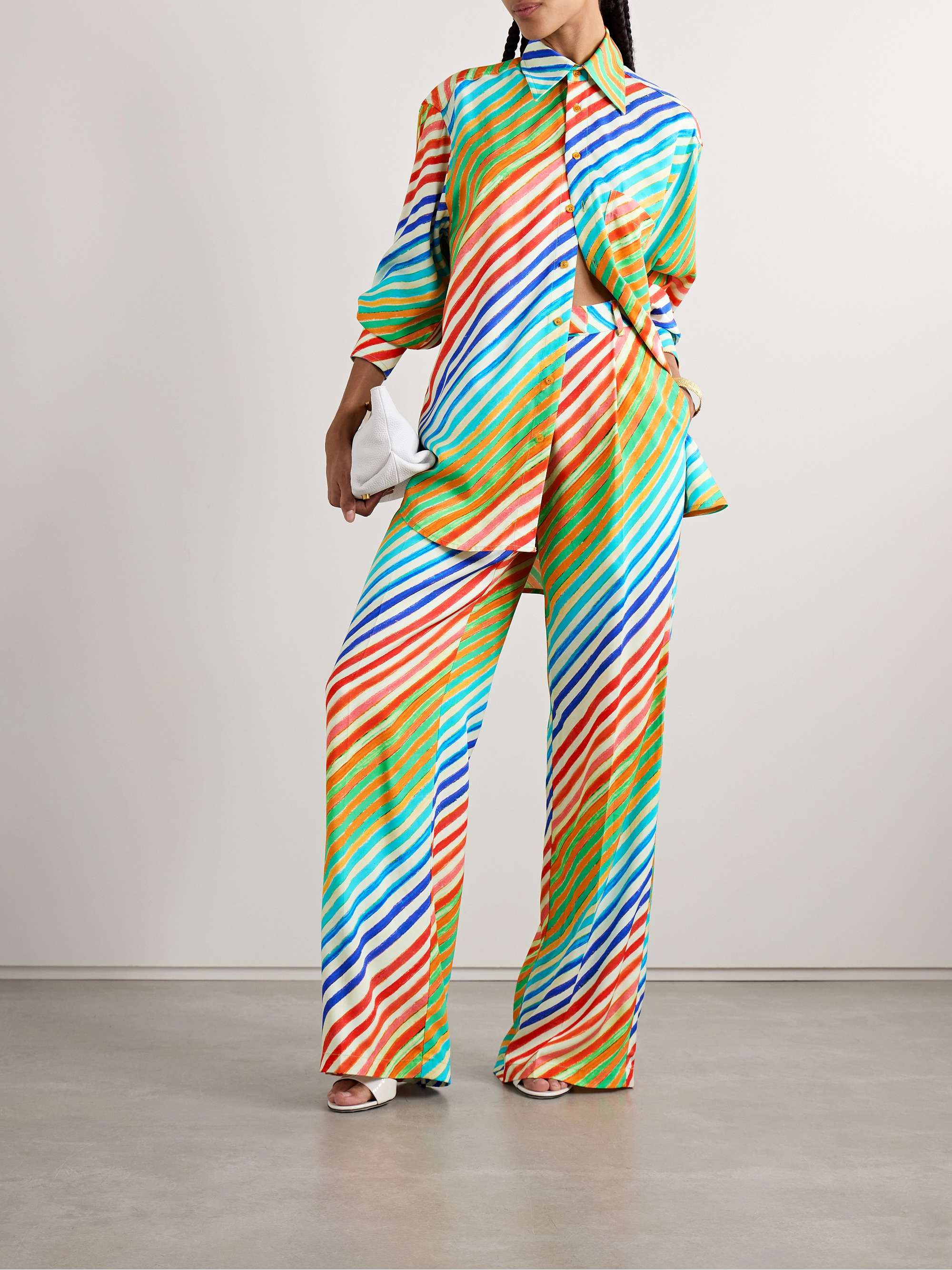 Crayon pleated striped twill wide-leg pants view