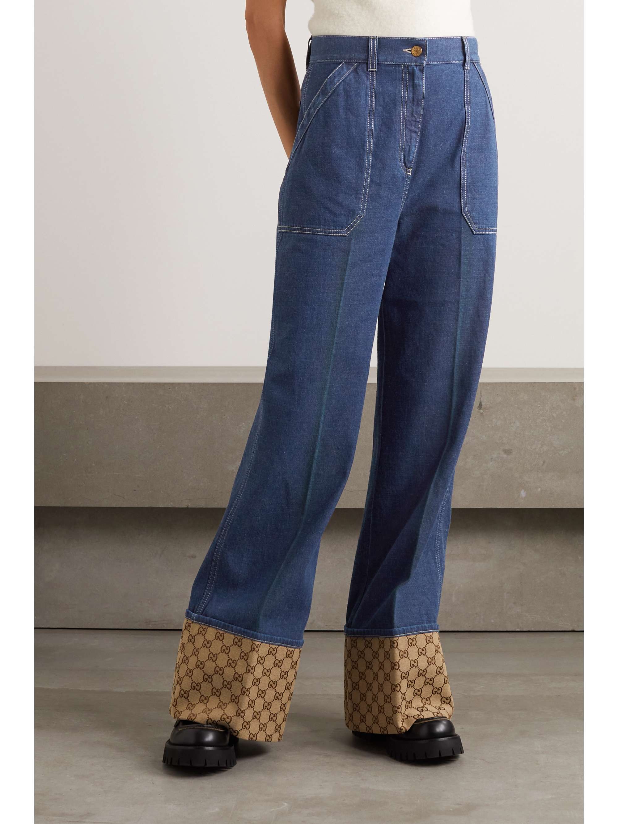 Wide-leg coated-canvas trimmed jeans view
