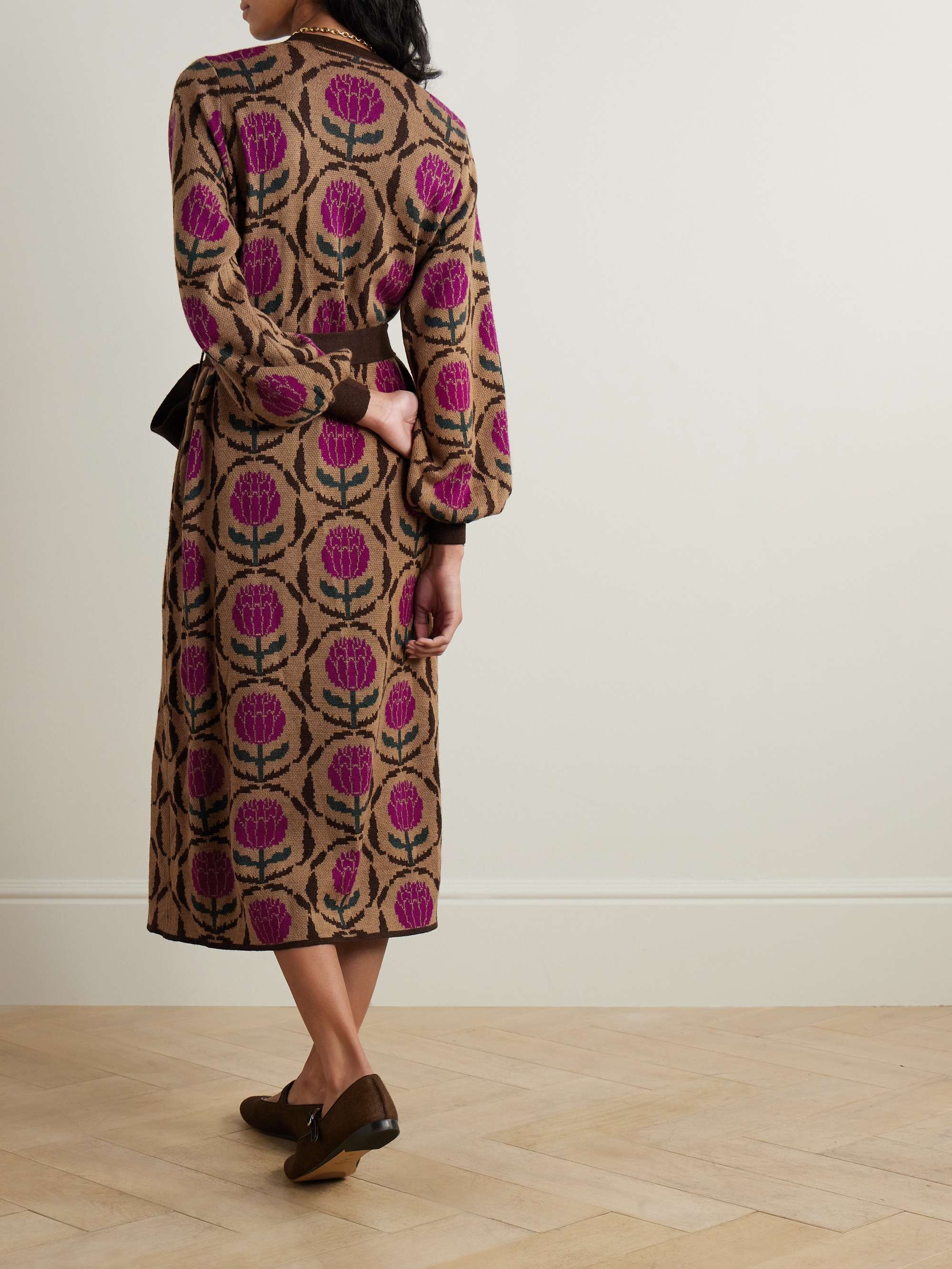 + ESCVDO Wayna belted floral-jacquard alpaca cardigan view
