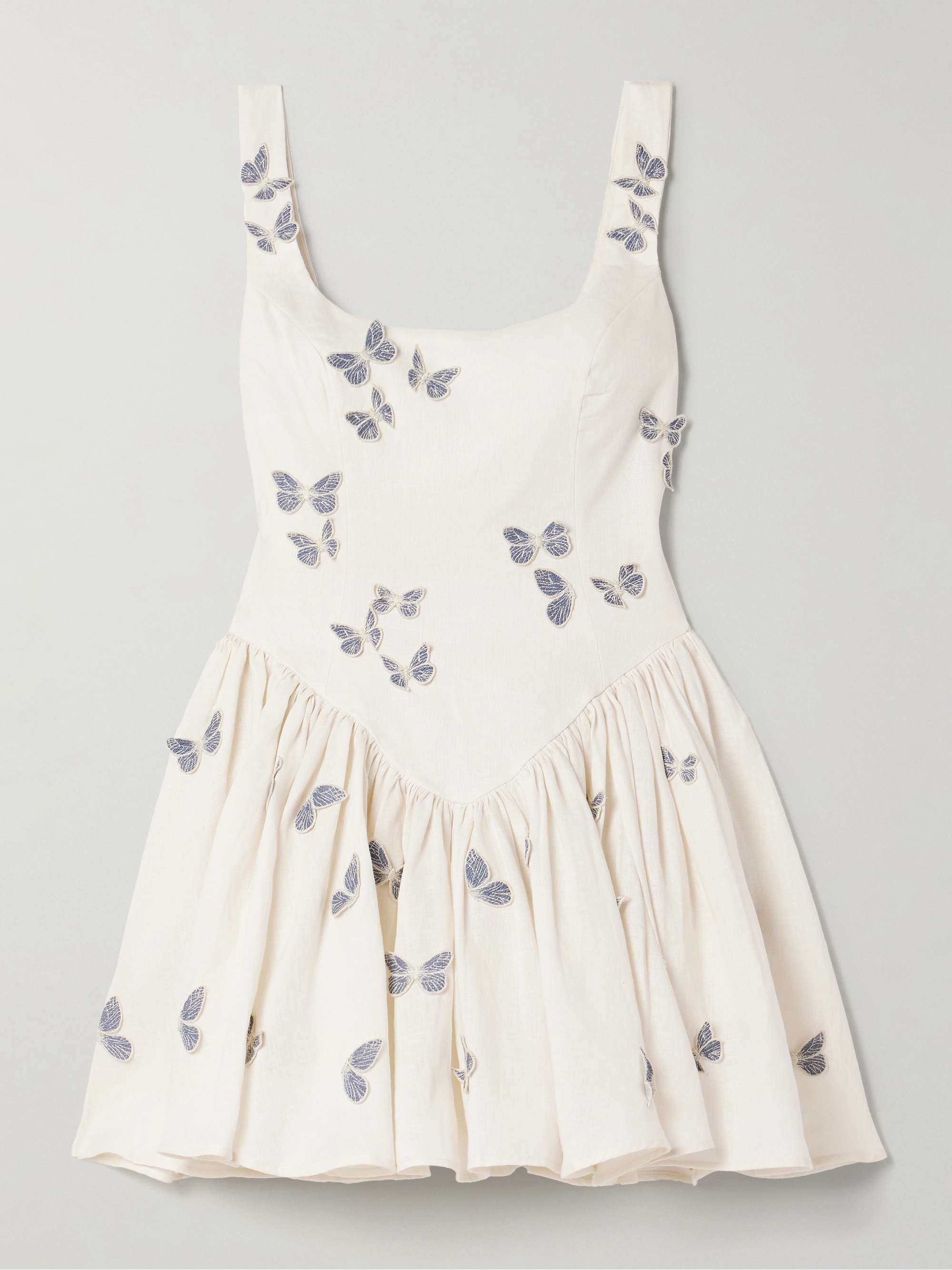 Pluma Lymanopoda appliquéd gathered linen mini dress view