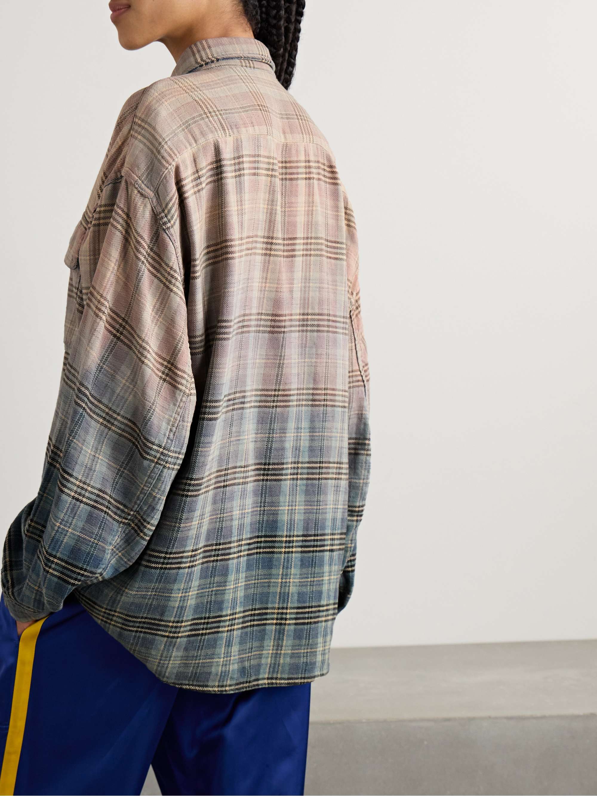 Degradé checked cotton-flannel shirt view