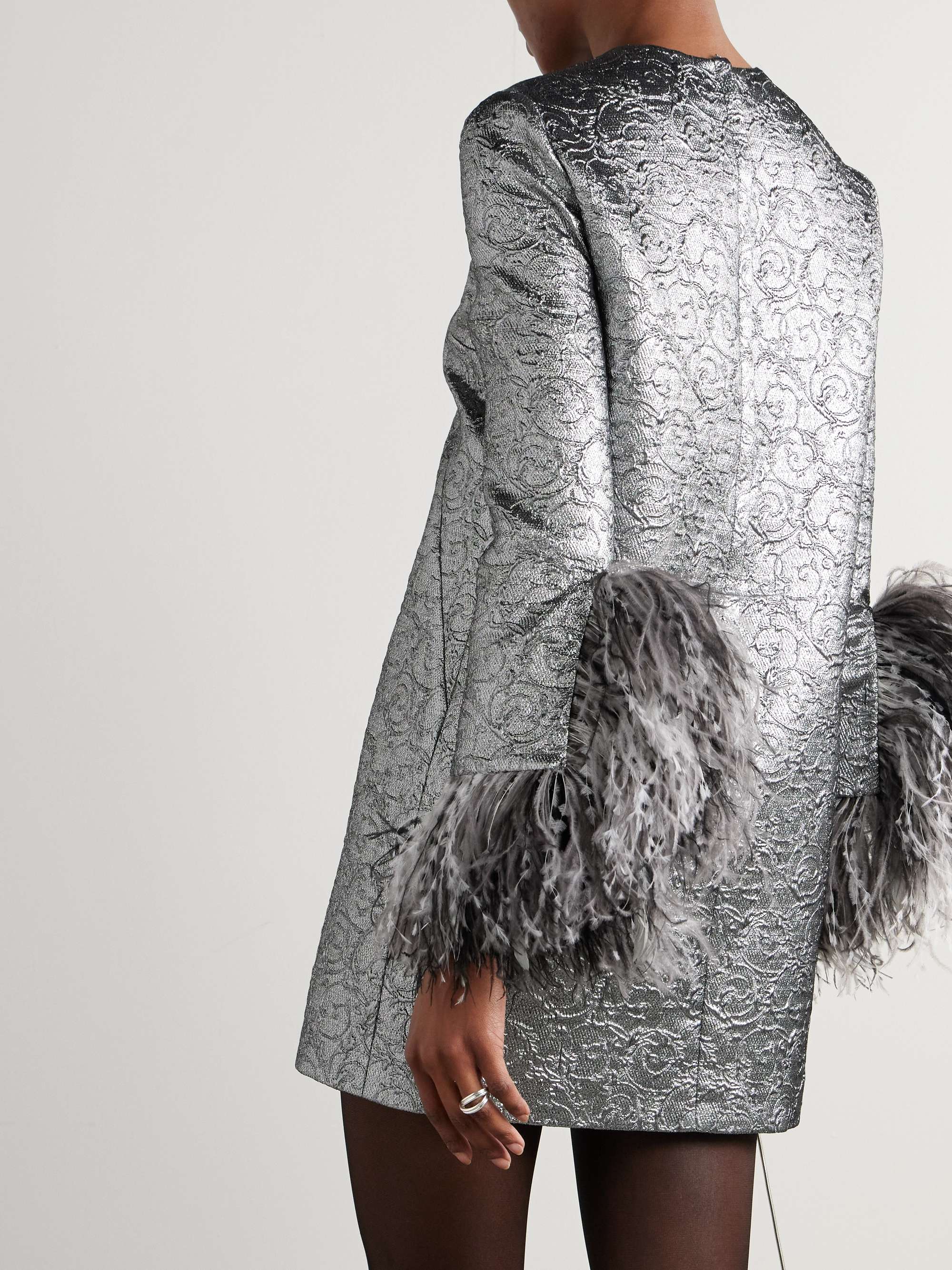 Feather-trimmed metallic jacquard mini dress view