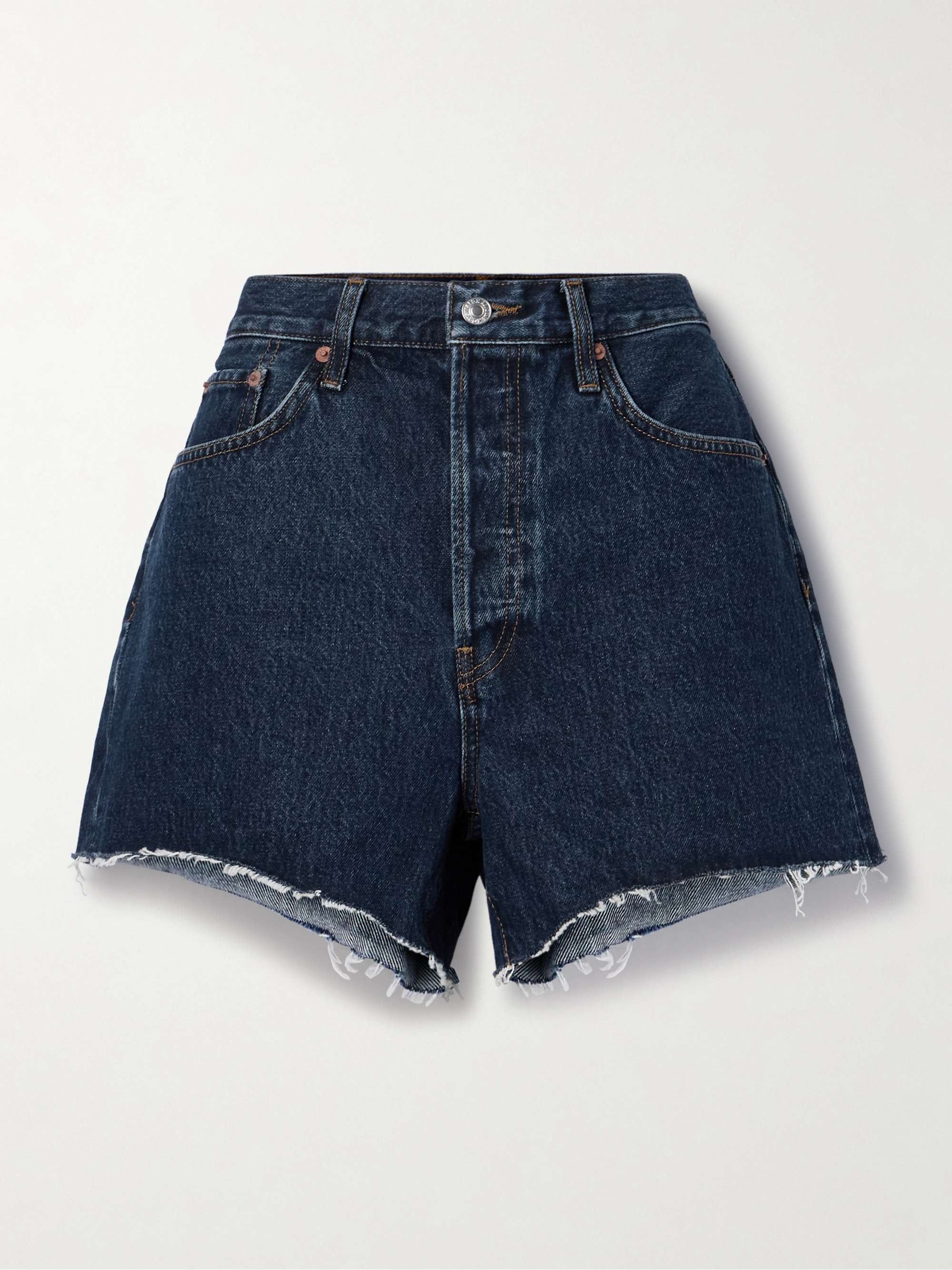 '90s Low Slung frayed organic denim shorts view