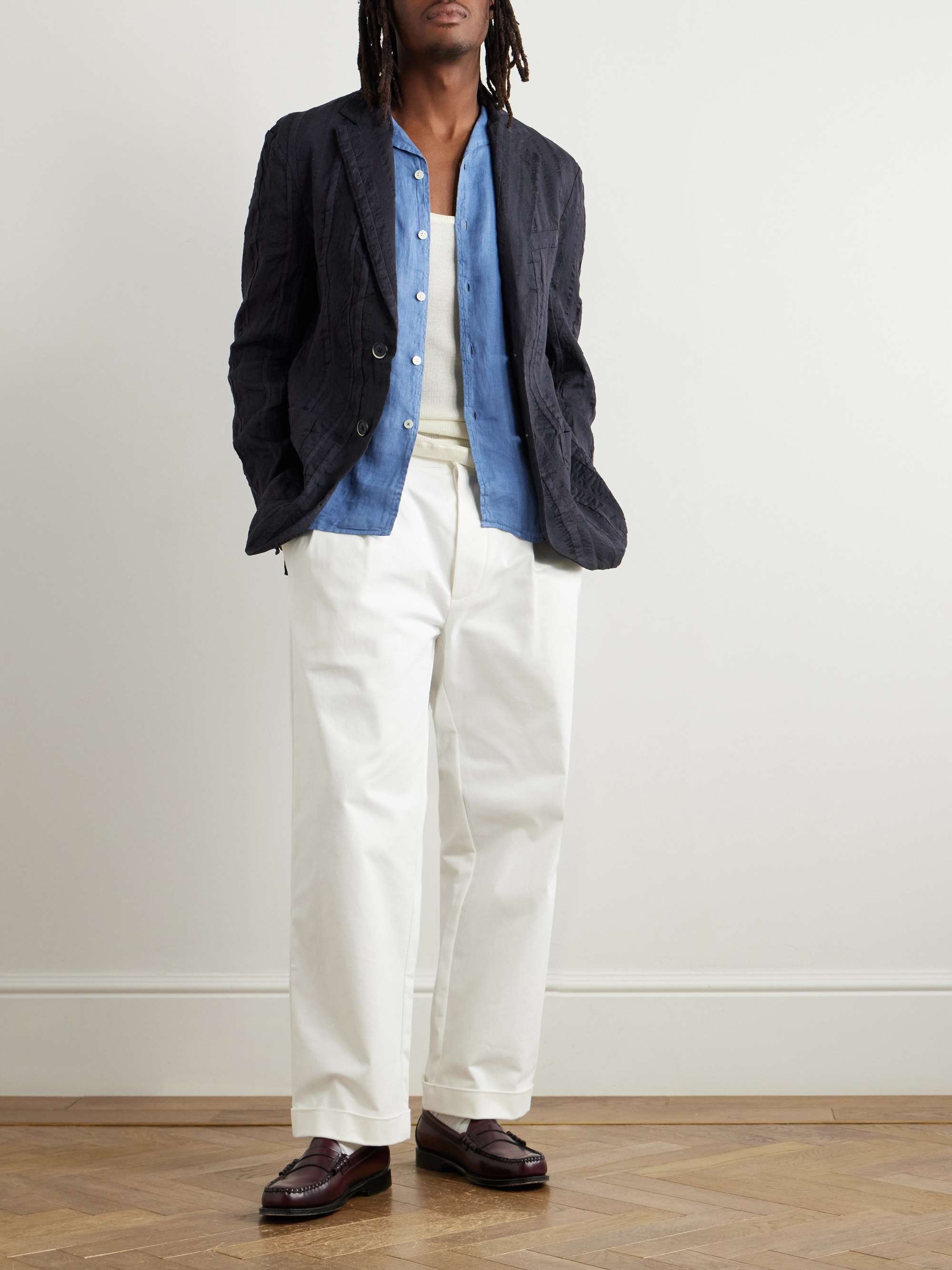 Levo Striped Linen and Cotton-Blend Blazer view