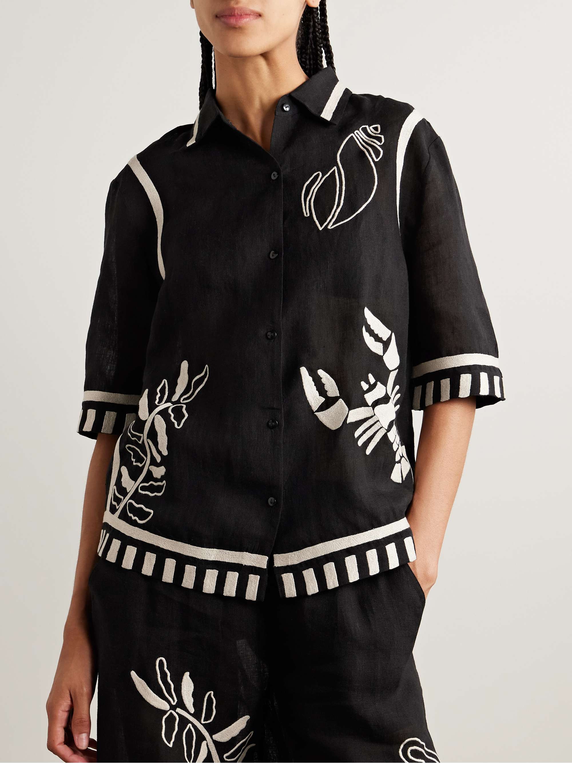Mermaid Crab embroidered linen shirt view